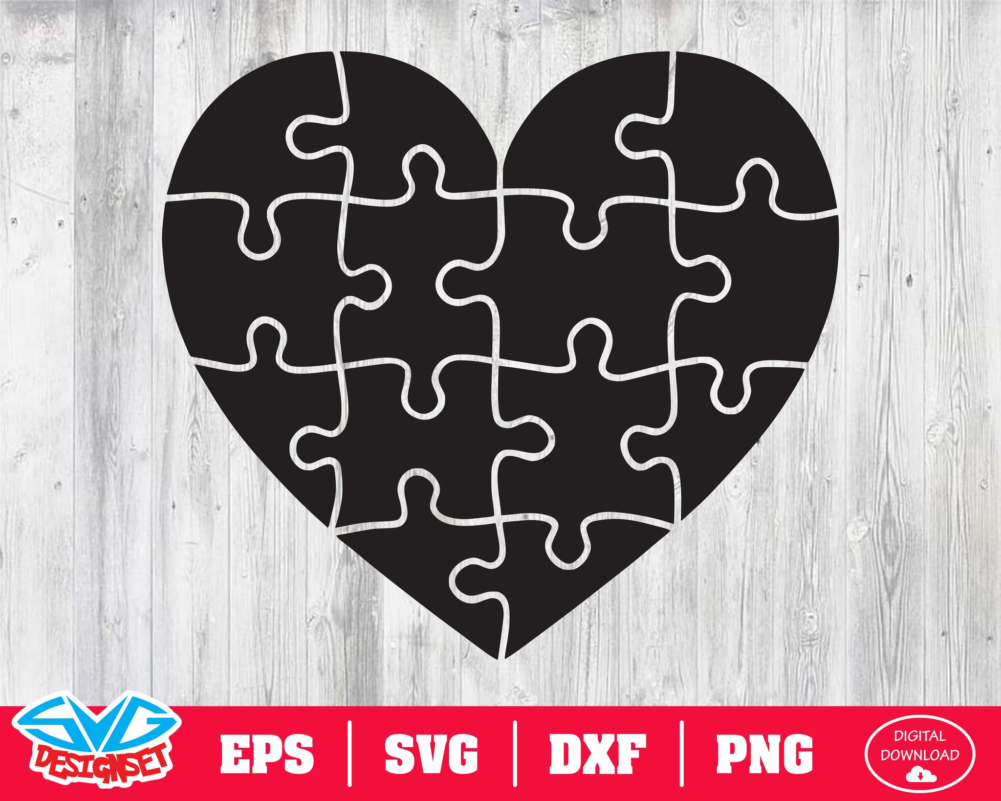 Puzzle heart Svg, Dxf, Eps, Png, Clipart, Silhouette and Cutfiles #1 - SVGDesignSets