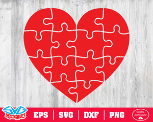 Puzzle heart Svg, Dxf, Eps, Png, Clipart, Silhouette and Cutfiles #2 - SVGDesignSets