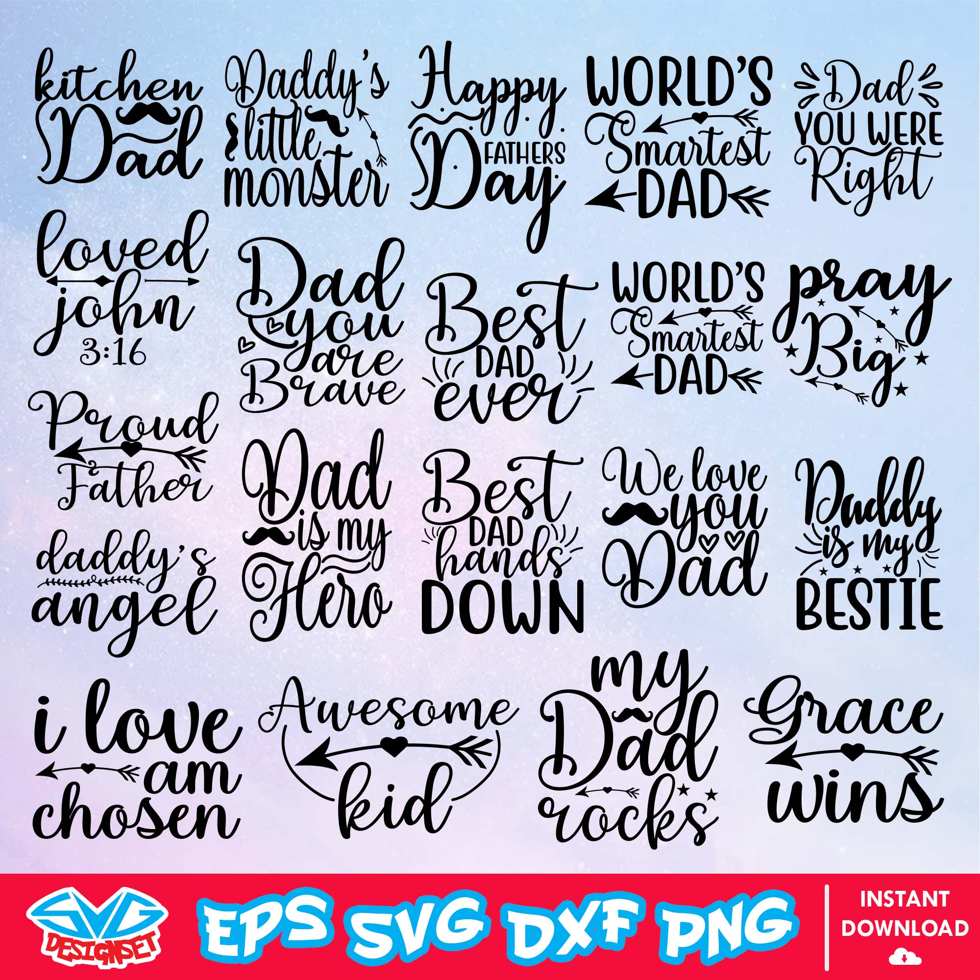 Happy Father's Day Bundle Svg, Dxf, Eps, Png, Clipart, Silhouette and Cut files for Cricut & Silhouette Cameo 1 - SVGDesignSet