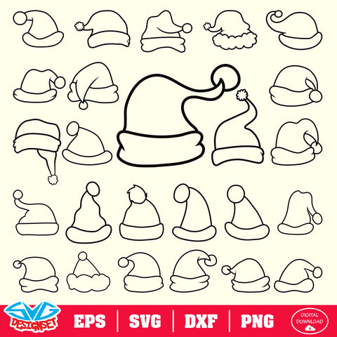 Santa Hats Bundle Svg, Dxf, Eps, Png, Clipart, Silhouette and Cutfiles #003 - SVGDesignSets