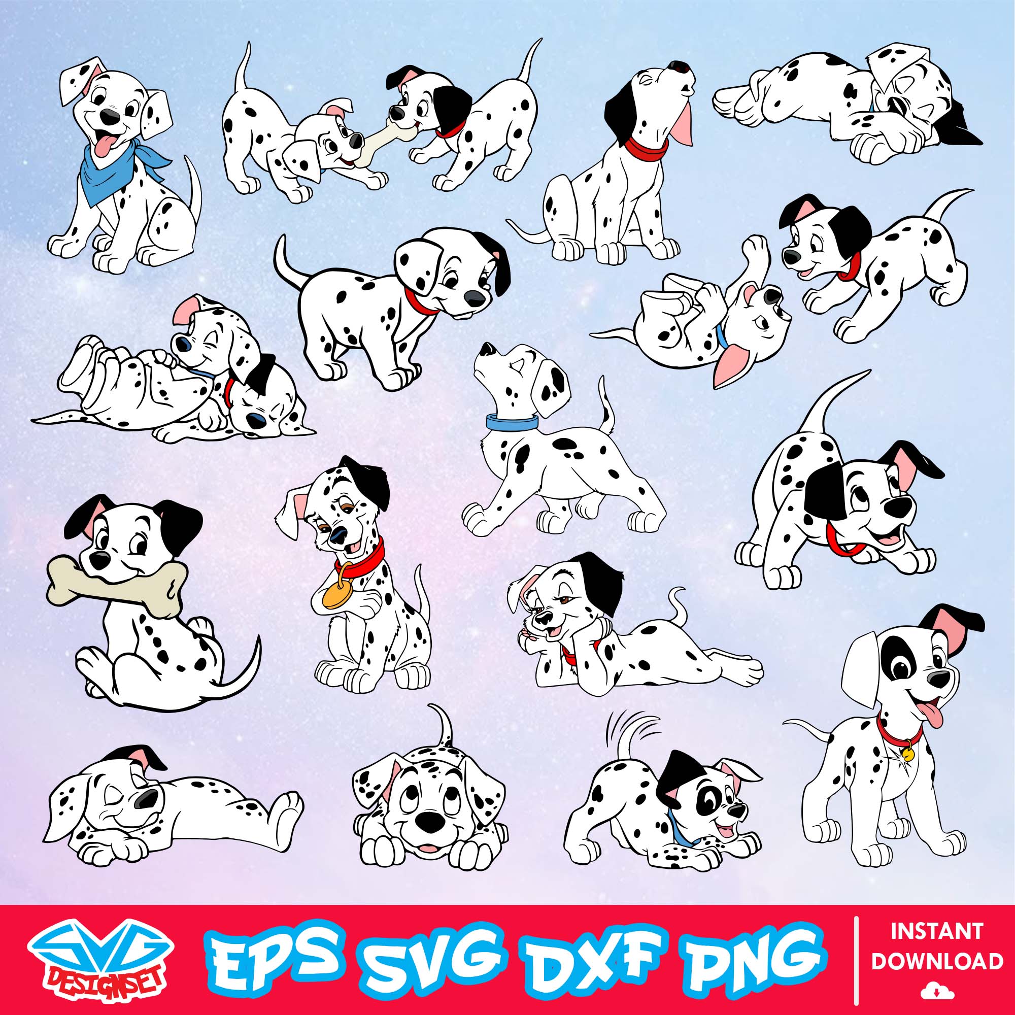 101 Dalmatians Svg, Dxf, Eps, Png, Clipart, Silhouette, and Cut files for Cricut , Silhouette Cameo 1 - SVGDesignSet