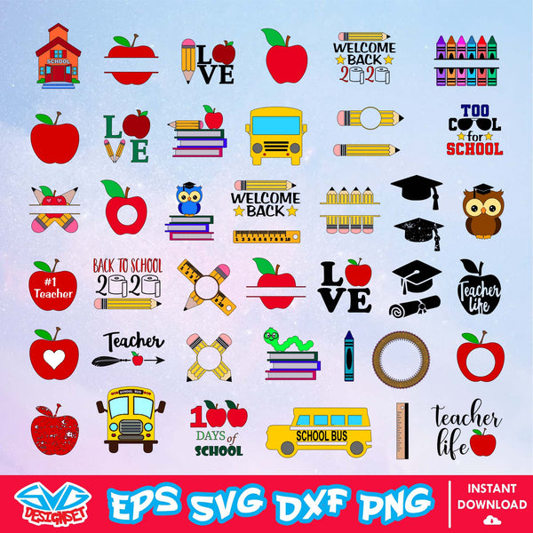 Back to School Svg, Dxf, Eps, Png, Clipart, Silhouette and Cutfiles 1 - SVGDesignSet