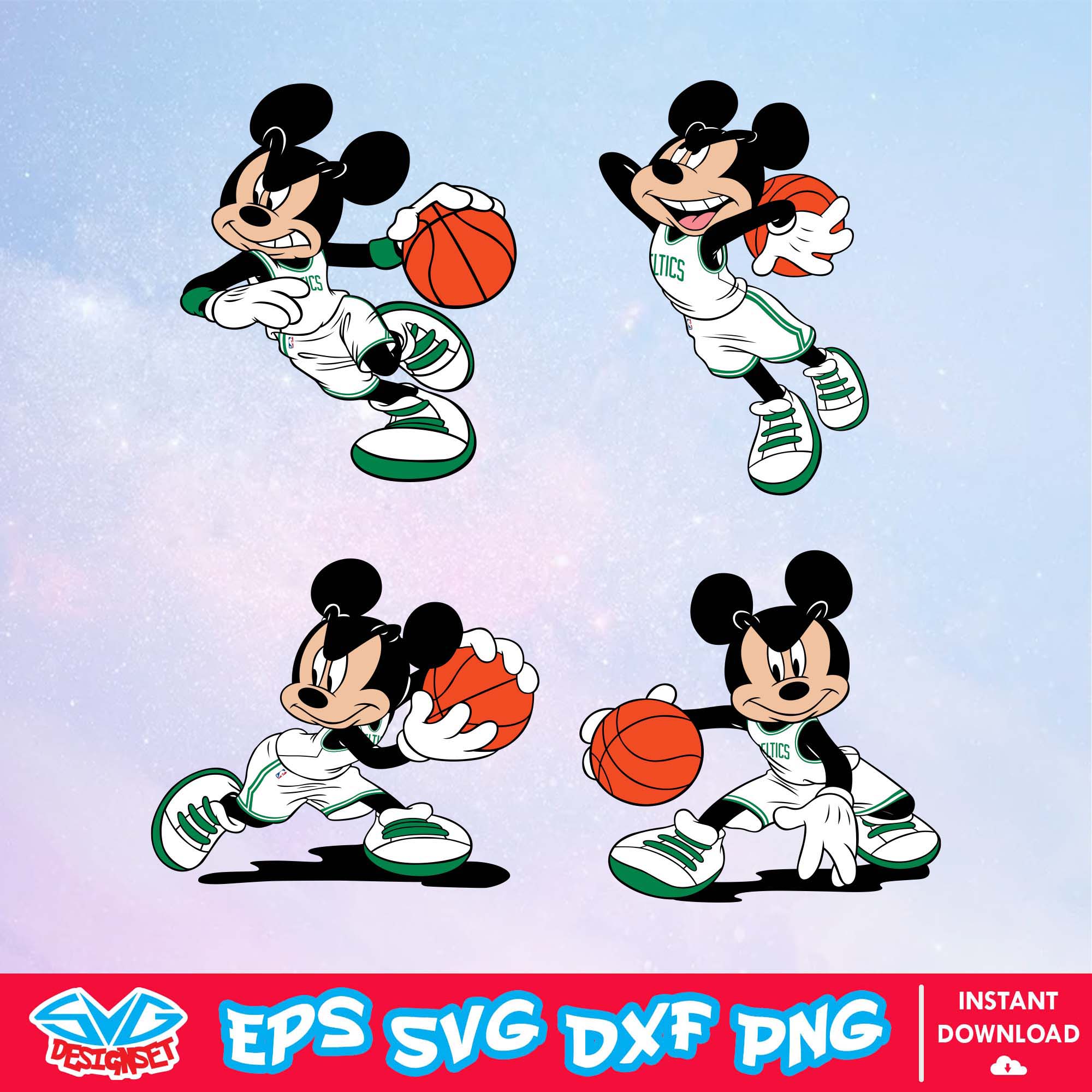 Boston Celtics Mickey Mouse Disney SVG, NBA SVG, Disney SVG, Vector, Cricut, Cut Files, Clipart, Digital Download File - SVGDesignSet