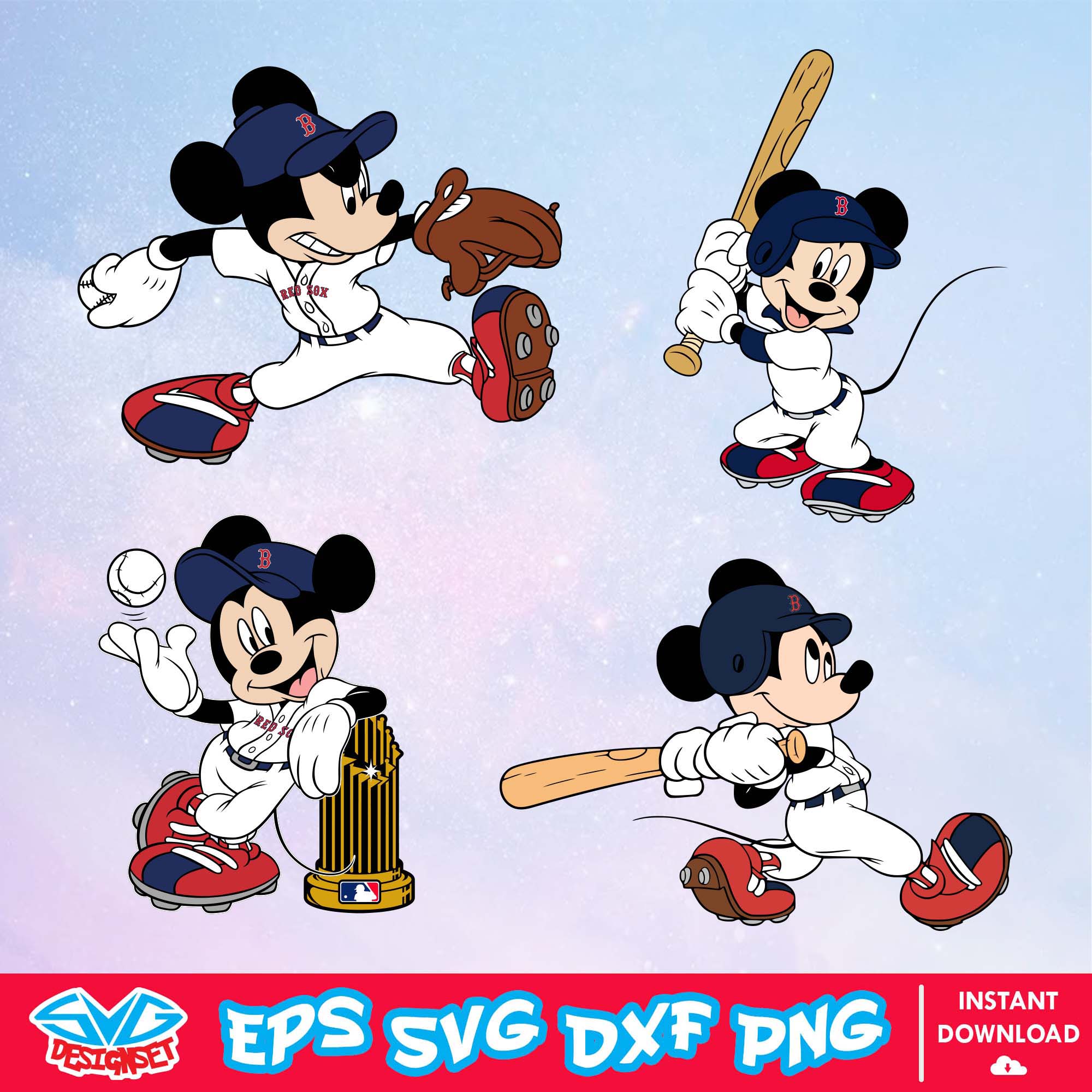 Boston Red Sox Disney Mickey Mouse Team SVG, MLB SVG, Disney SVG, Cut Files, Cricut, Clipart, Silhouette, Printable, Download File - SVGDesignSet