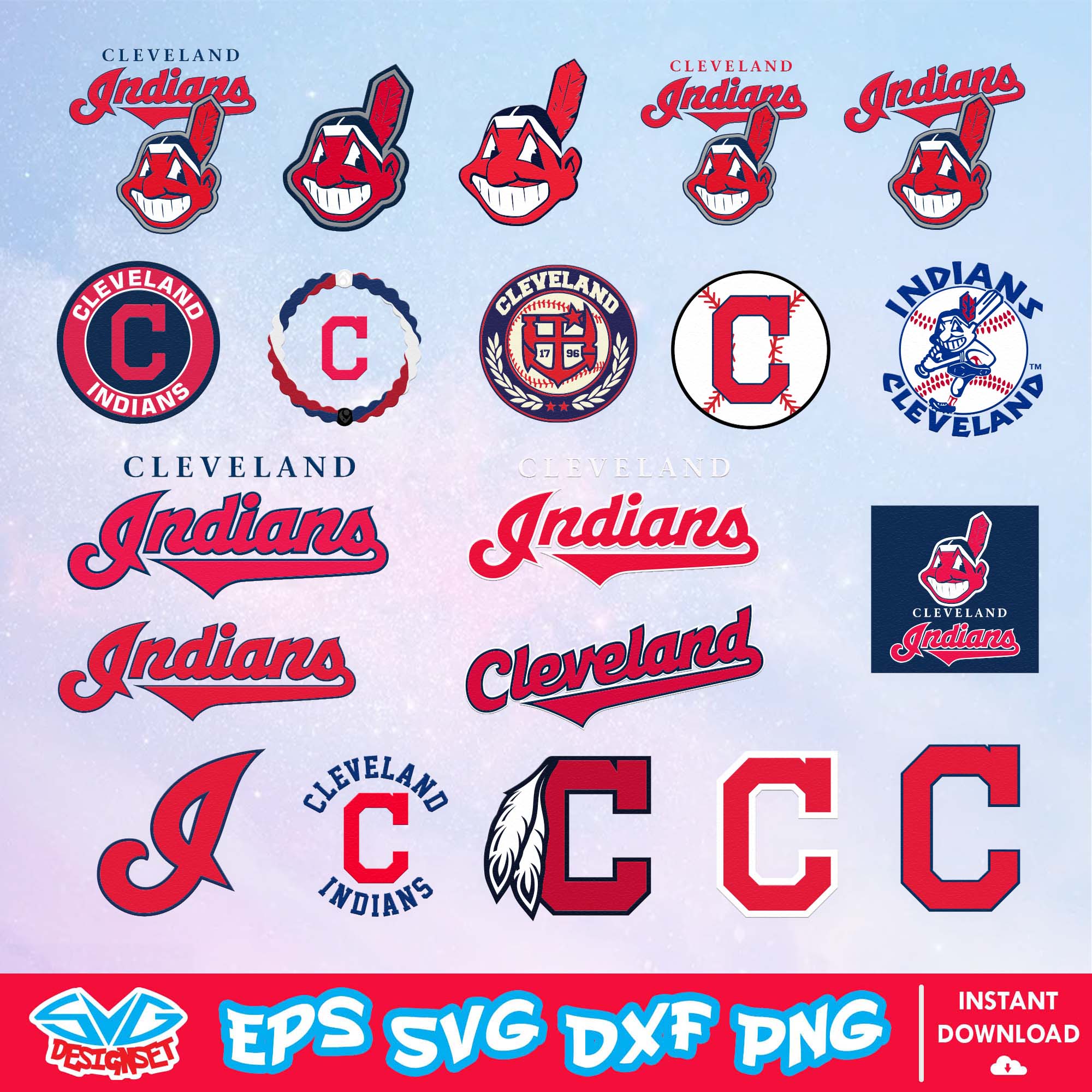 Cleveland Indians Team Svg, Dxf, Eps, Png, Clipart, Silhouette and Cutfiles - SVGDesignSet