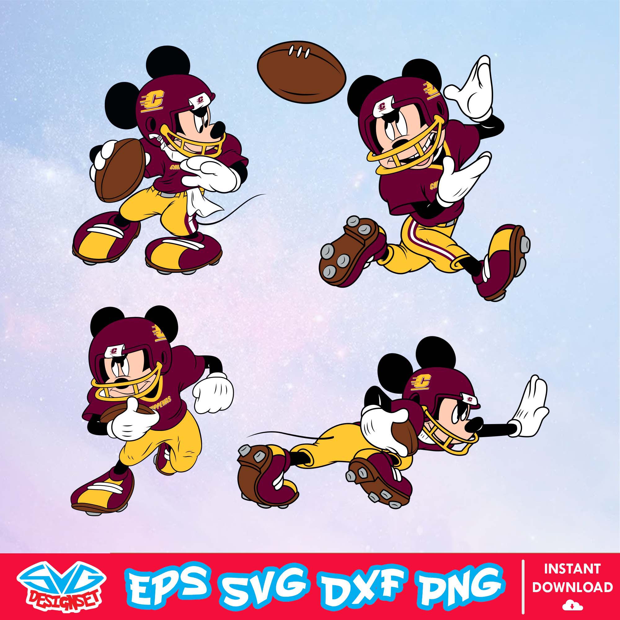 CMU Chippewas Mickey Mouse Disney SVG, NCAA SVG, Disney SVG, Vector, Cricut, Cut Files, Clipart, Digital Download File - SVGDesignSet