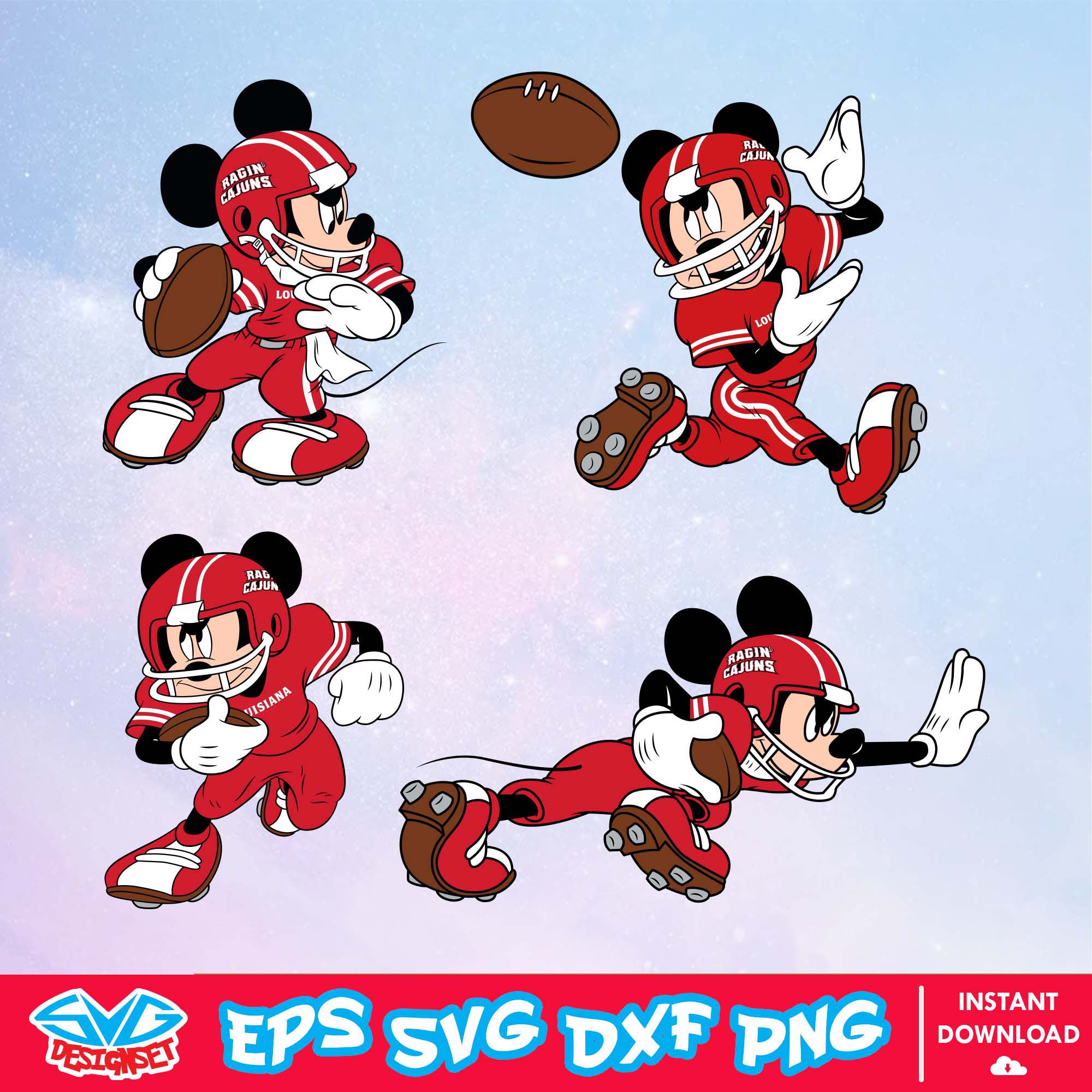 Louisiana Ragin' Cajuns Mickey Mouse Disney SVG, NCAA SVG, Disney SVG, Vector, Cricut, Cut Files, Clipart, Download File - SVGDesignSet