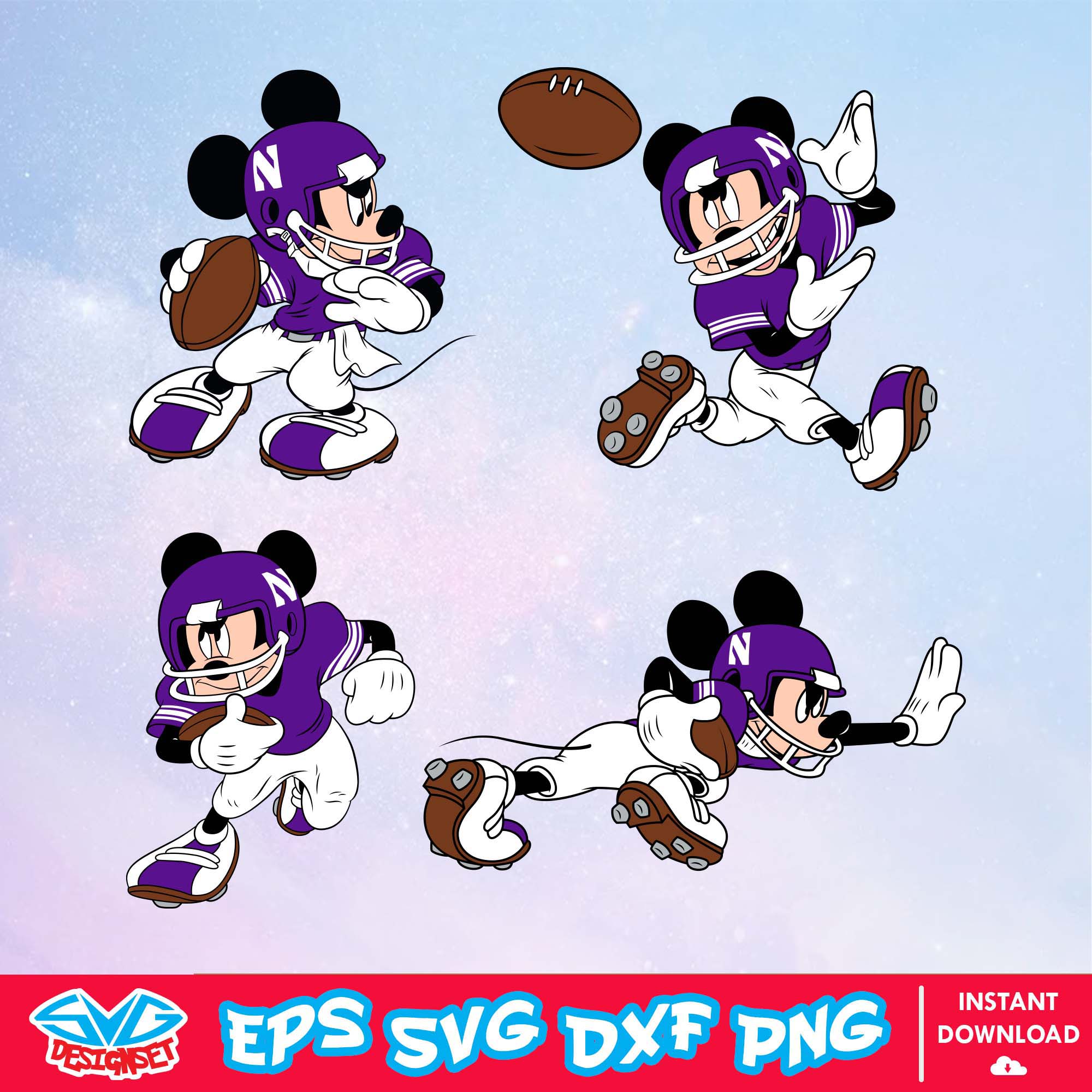 Northwestern Wildcats Mickey Mouse Disney SVG, NCAA SVG, Disney SVG, Vector, Cricut, Cut Files, Clipart, Download Files - SVGDesignSet