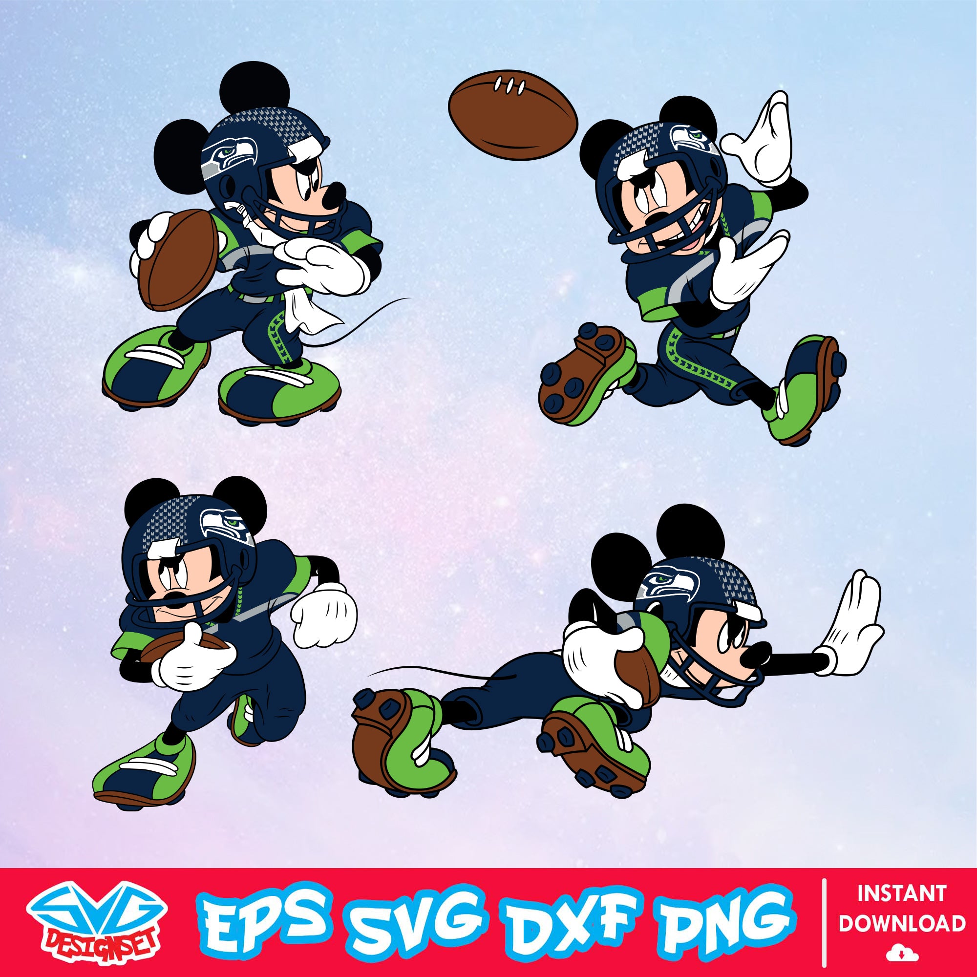 Seattle Seahawks Mickey Mouse Disney SVG, NFL SVG, Disney SVG, Vector, Cricut, Cut Files, Clipart, Digital Download File - SVGDesignSet