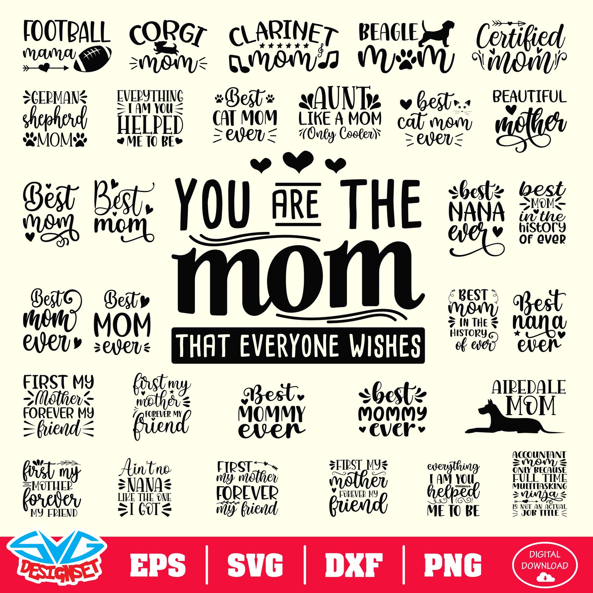 Happy Mother's Day Bundle Svg, Dxf, Eps, Png, Clipart, Silhouette and Cutfiles #1C - SVGDesignSets