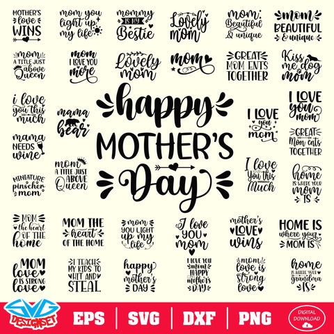 Happy Mother's Day Bundle Svg, Dxf, Eps, Png, Clipart, Silhouette and Cutfiles #1D - SVGDesignSets
