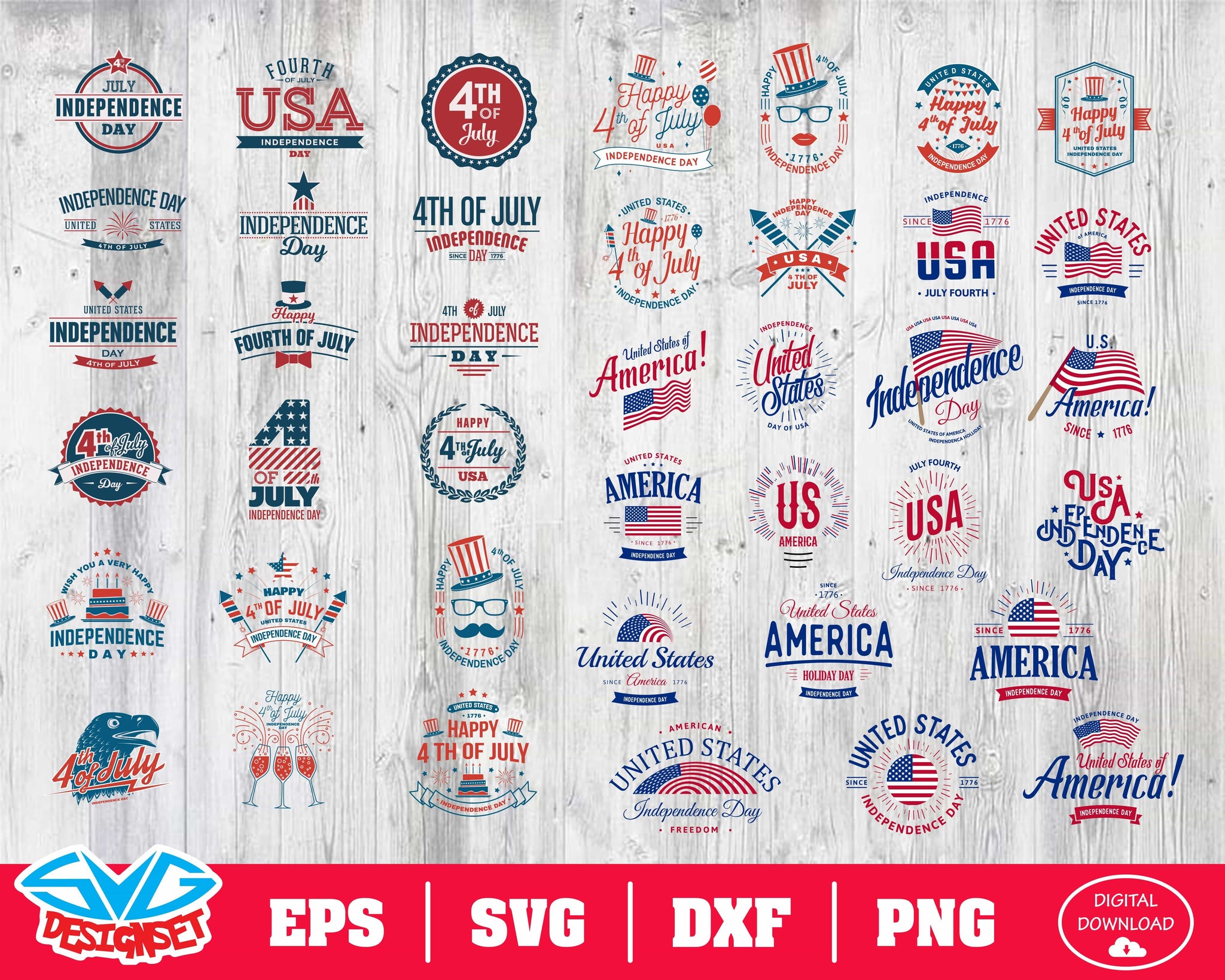 Fourth of July Svg, Dxf, Eps, Png, Clipart, Silhouette and Cutfiles #2 - SVGDesignSets