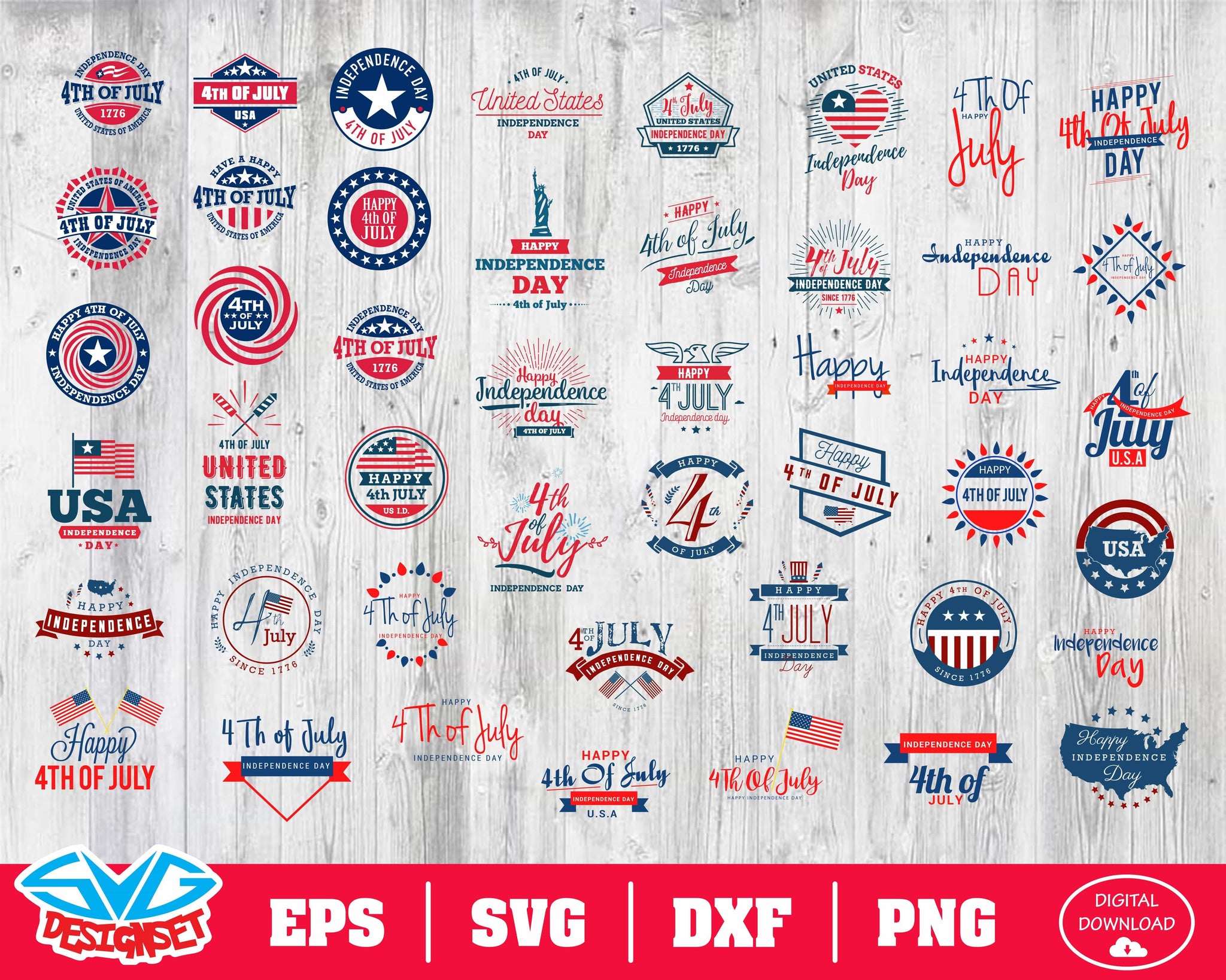 Fourth of July Svg, Dxf, Eps, Png, Clipart, Silhouette and Cutfiles #1 - SVGDesignSets