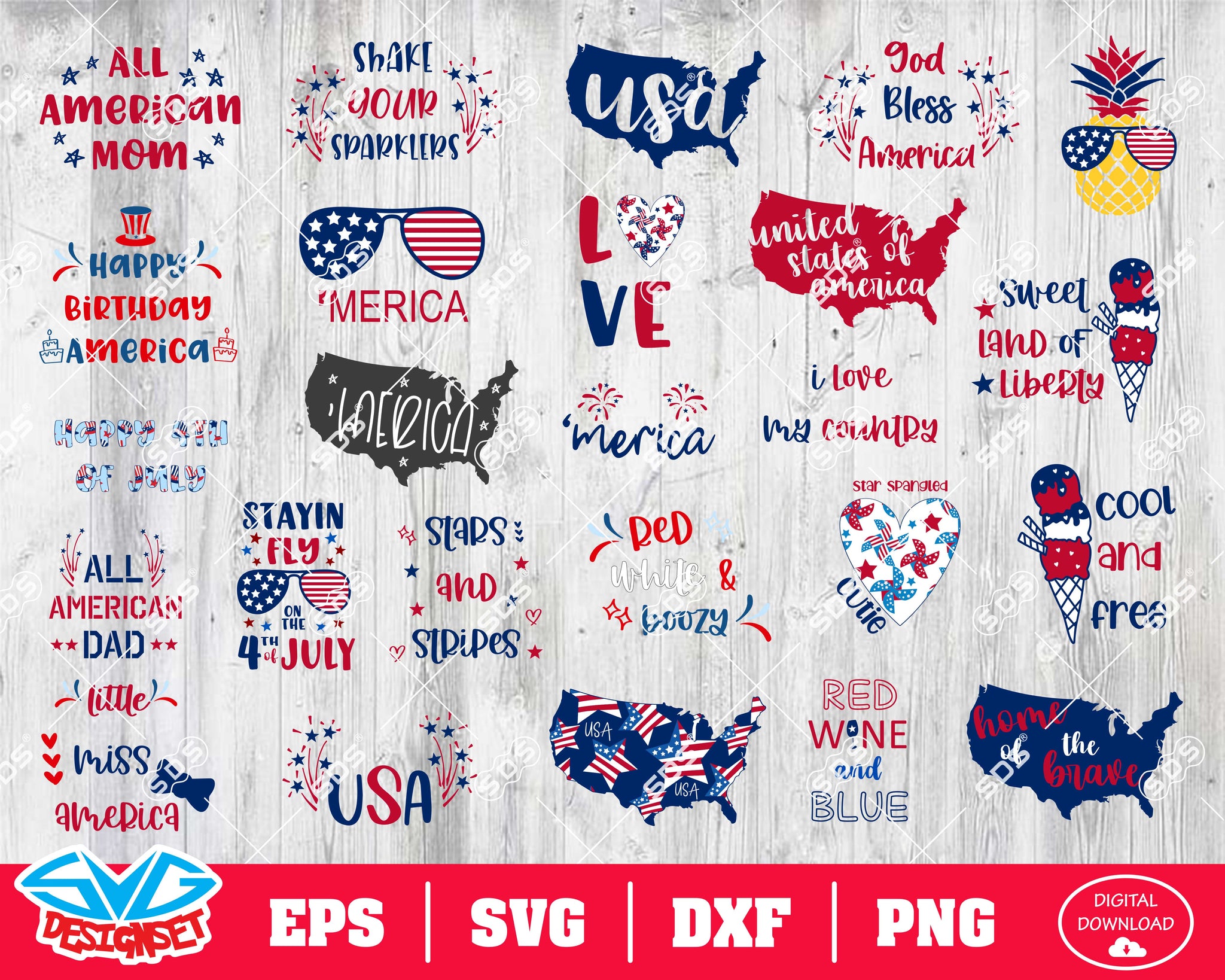 Fourth of July Svg, Dxf, Eps, Png, Clipart, Silhouette and Cutfiles #18 - SVGDesignSets
