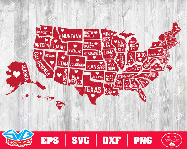 51 State of America Svg, Dxf, Eps, Png, Clipart, Silhouette and Cutfiles - SVGDesignSets