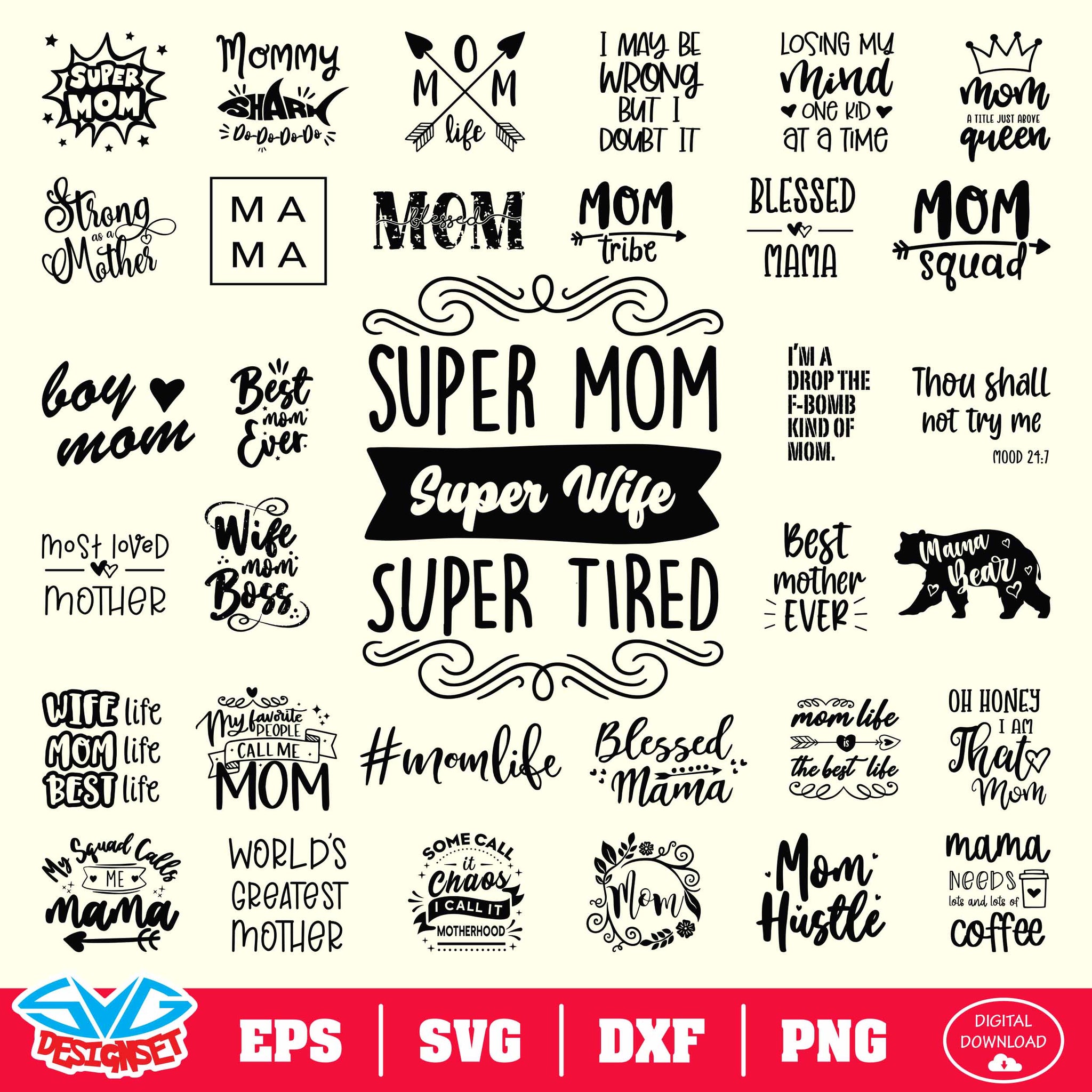 Happy Mother's Day Bundle Svg, Dxf, Eps, Png, Clipart, Silhouette and Cutfiles #5 - SVGDesignSets