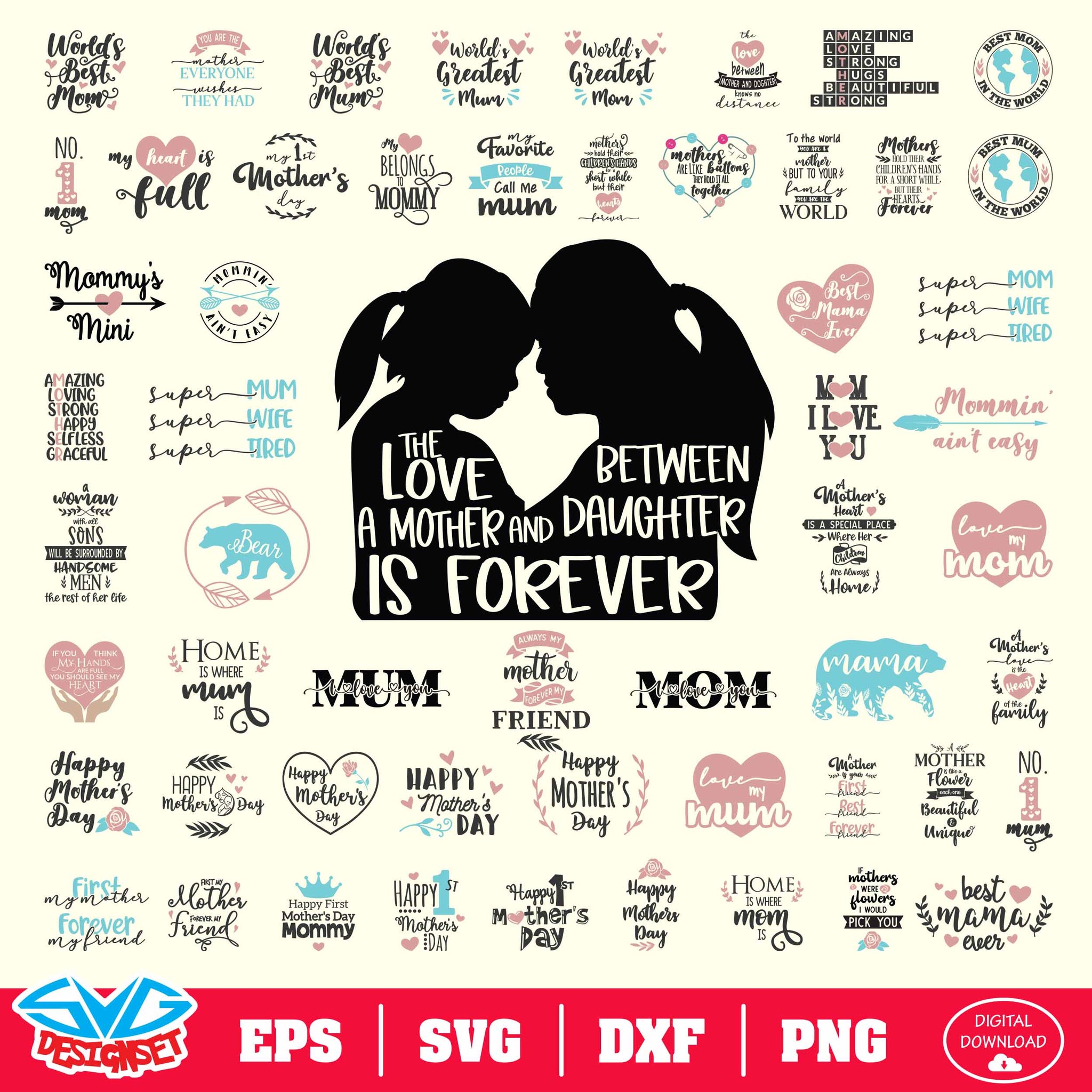 Happy Mother's Day Bundle Svg, Dxf, Eps, Png, Clipart, Silhouette and Cutfiles #7 - SVGDesignSets