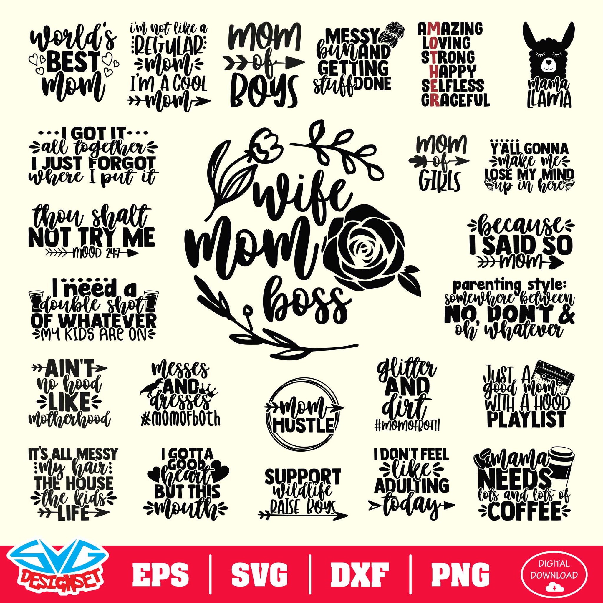 Happy Mother's Day Bundle Svg, Dxf, Eps, Png, Clipart, Silhouette and Cutfiles #8 - SVGDesignSets