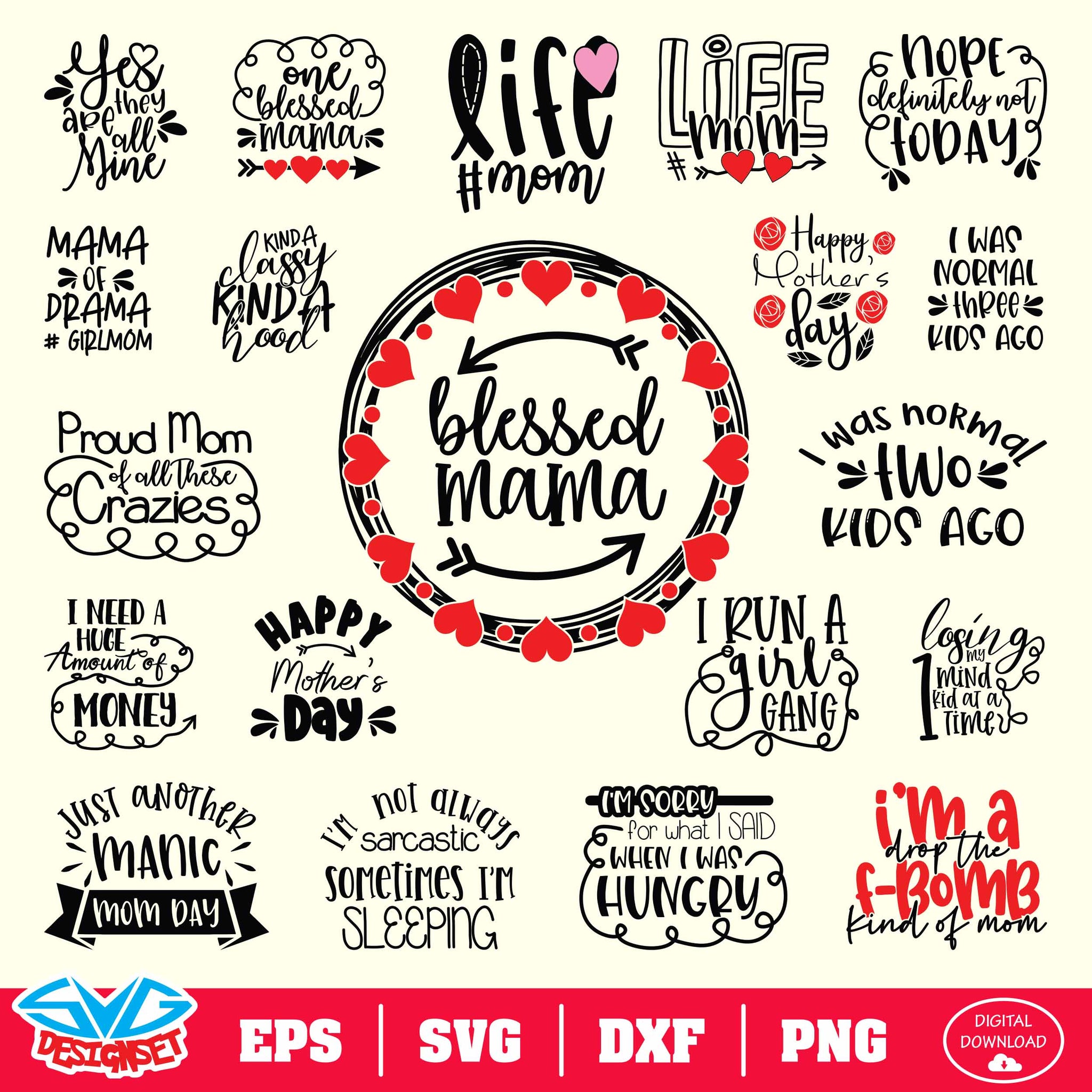Happy Mother's Day Bundle Svg, Dxf, Eps, Png, Clipart, Silhouette and Cutfiles #9 - SVGDesignSets
