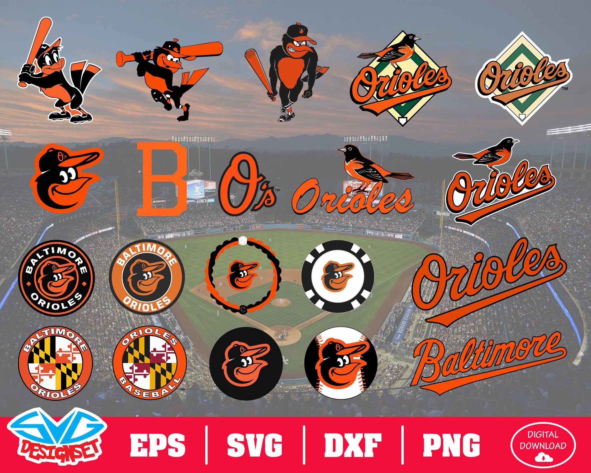 Baltimore Orioles Team Svg, Dxf, Eps, Png, Clipart, Silhouette and Cutfiles - SVGDesignSets
