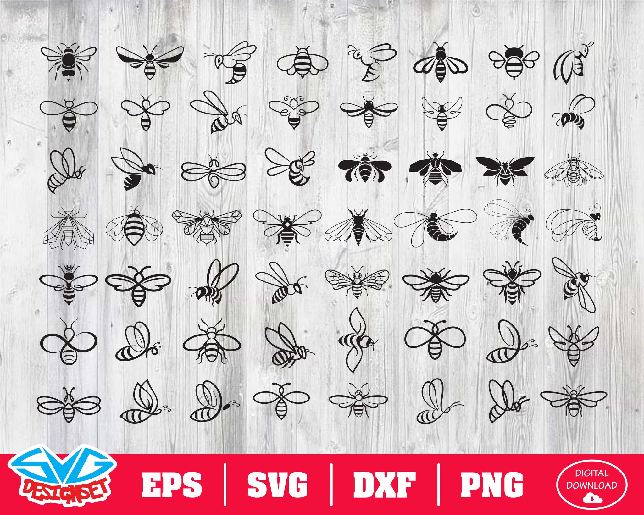 Bee Svg, Dxf, Eps, Png, Clipart, Silhouette and Cutfiles - SVGDesignSets
