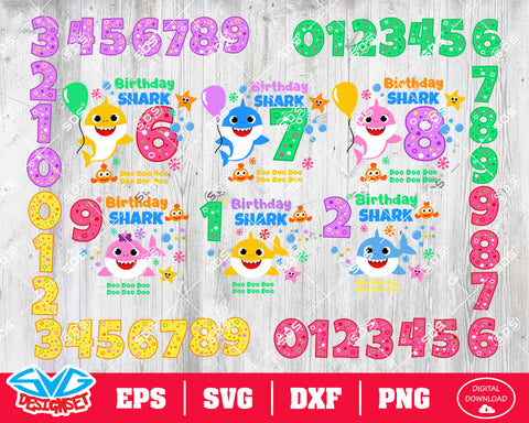 Birthday Shark Bundle Svg, Dxf, Eps, Png, Clipart, Silhouette and Cutfiles - SVGDesignSets
