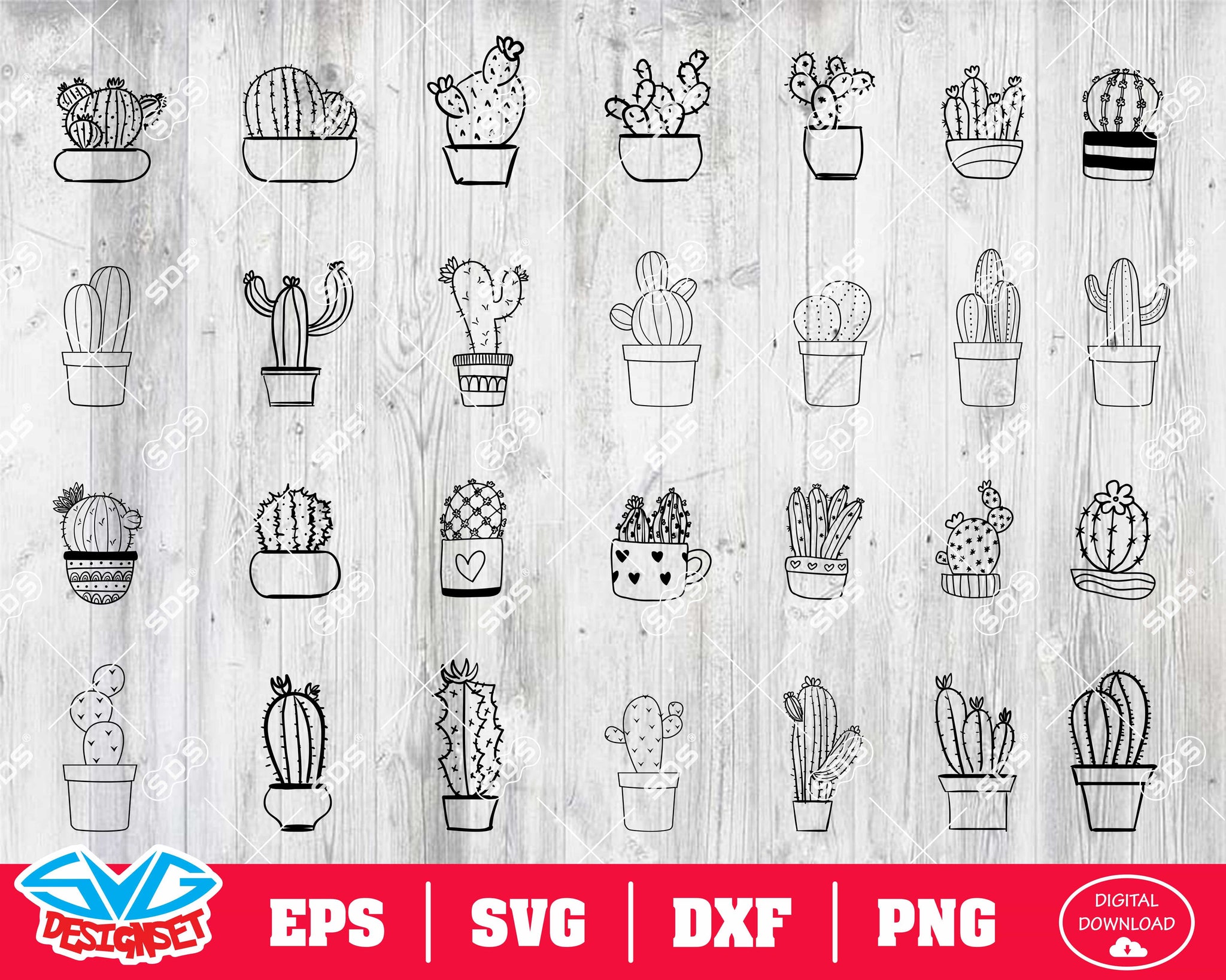 Cactus Svg, Dxf, Eps, Png, Clipart, Silhouette and Cutfiles - SVGDesignSets