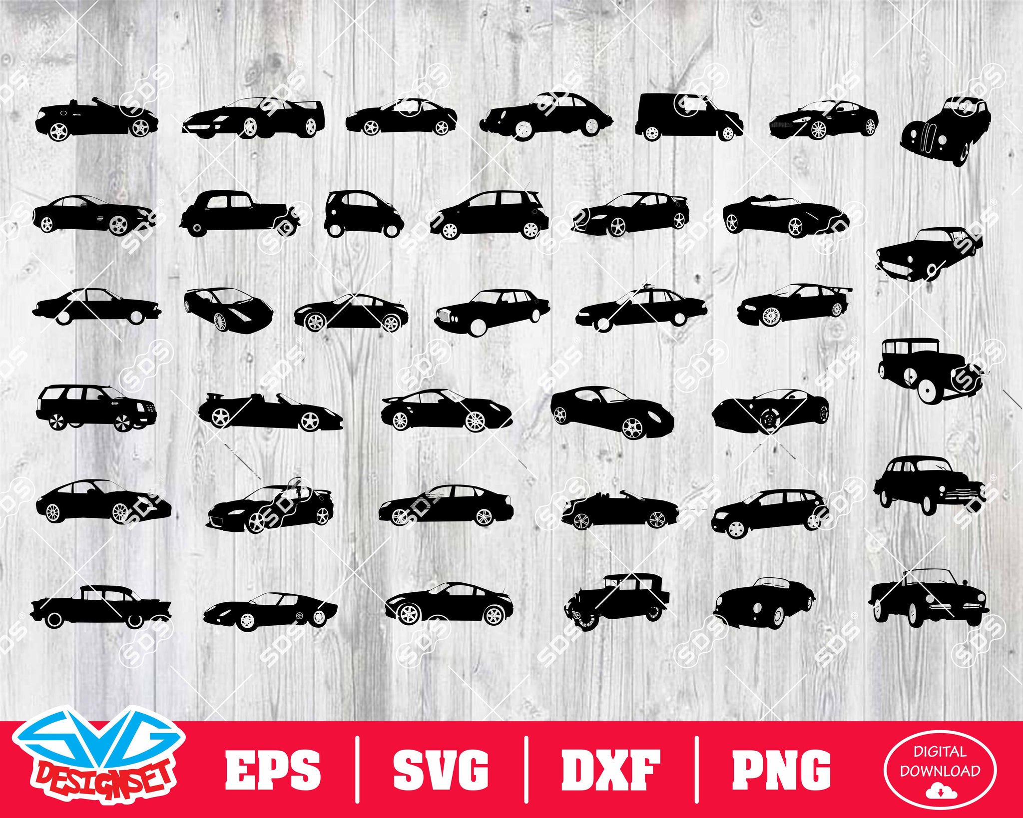 Cars Svg, Dxf, Eps, Png, Clipart, Silhouette and Cutfiles - SVGDesignSets