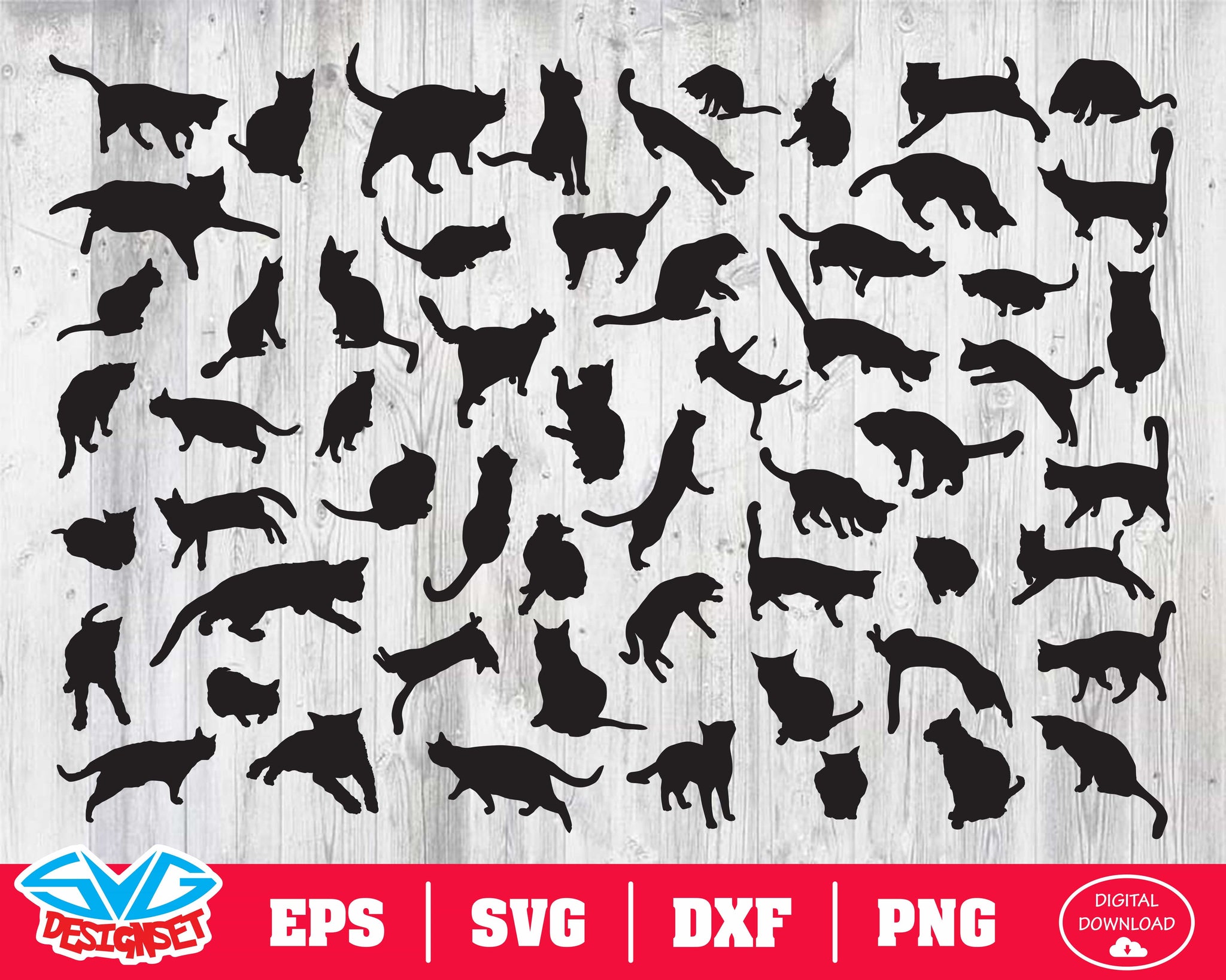 Cat Svg, Dxf, Eps, Png, Clipart, Silhouette and Cutfiles #1 - SVGDesignSets