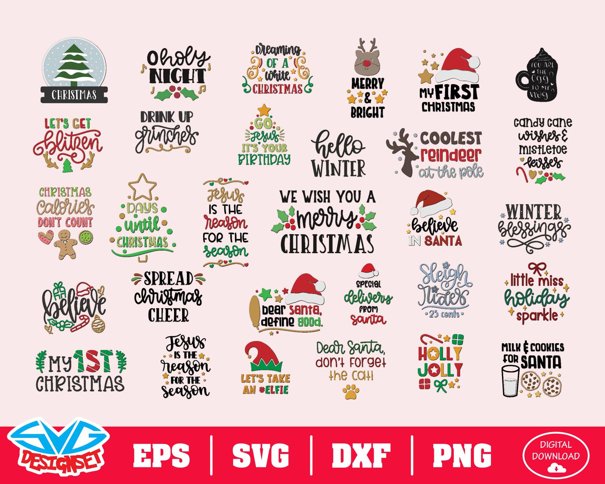 Christmas Bundle Svg, Dxf, Eps, Png, Clipart, Silhouette and Cutfiles #6 - SVGDesignSets