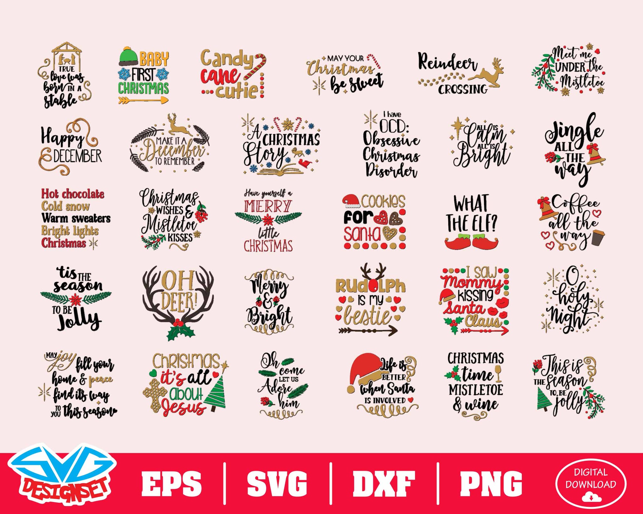 Christmas Bundle Svg, Dxf, Eps, Png, Clipart, Silhouette and Cutfiles #9 - SVGDesignSets