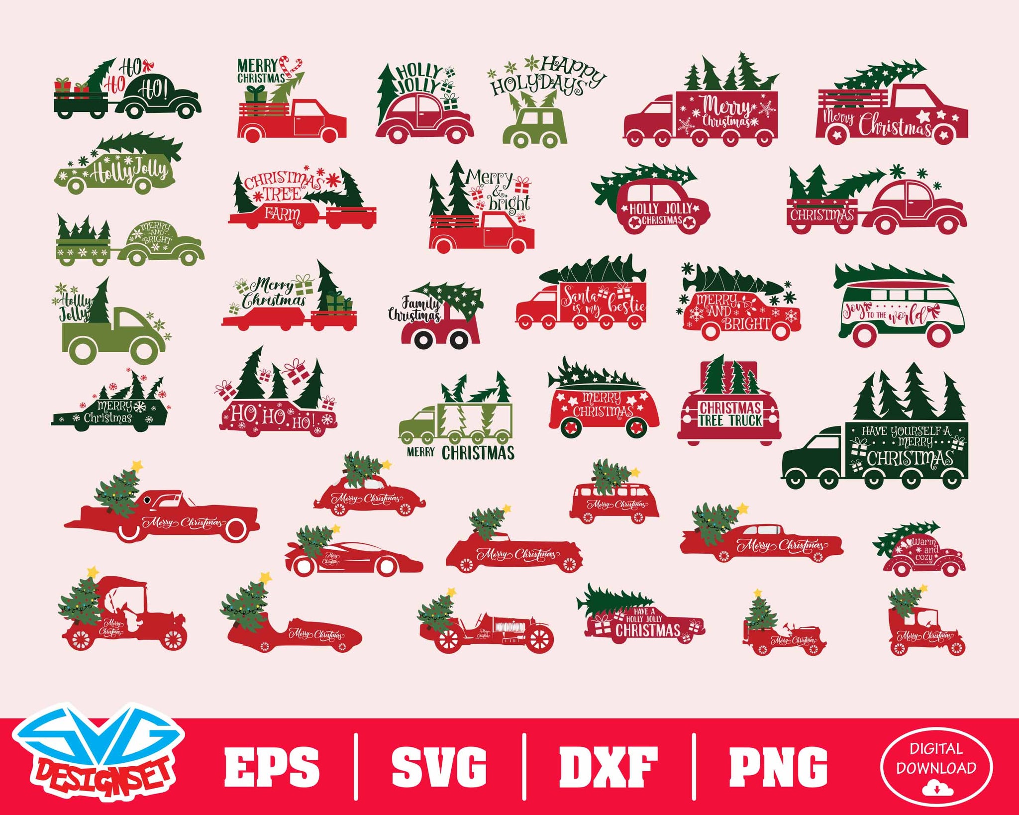 Christmas Car Svg, Dxf, Eps, Png, Clipart, Silhouette and Cutfiles #2 - SVGDesignSets