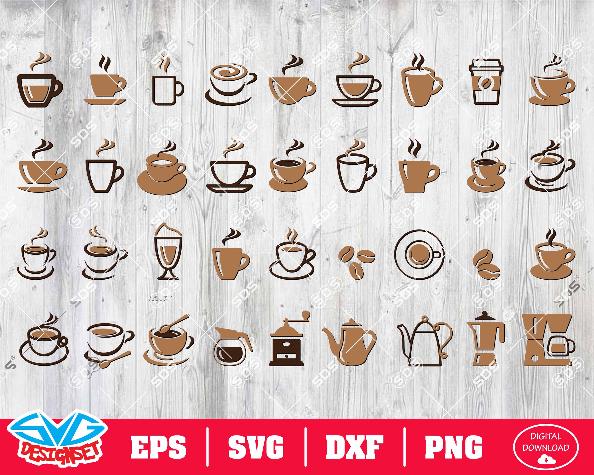 Coffee Svg, Dxf, Eps, Png, Clipart, Silhouette and Cutfiles #3 - SVGDesignSets