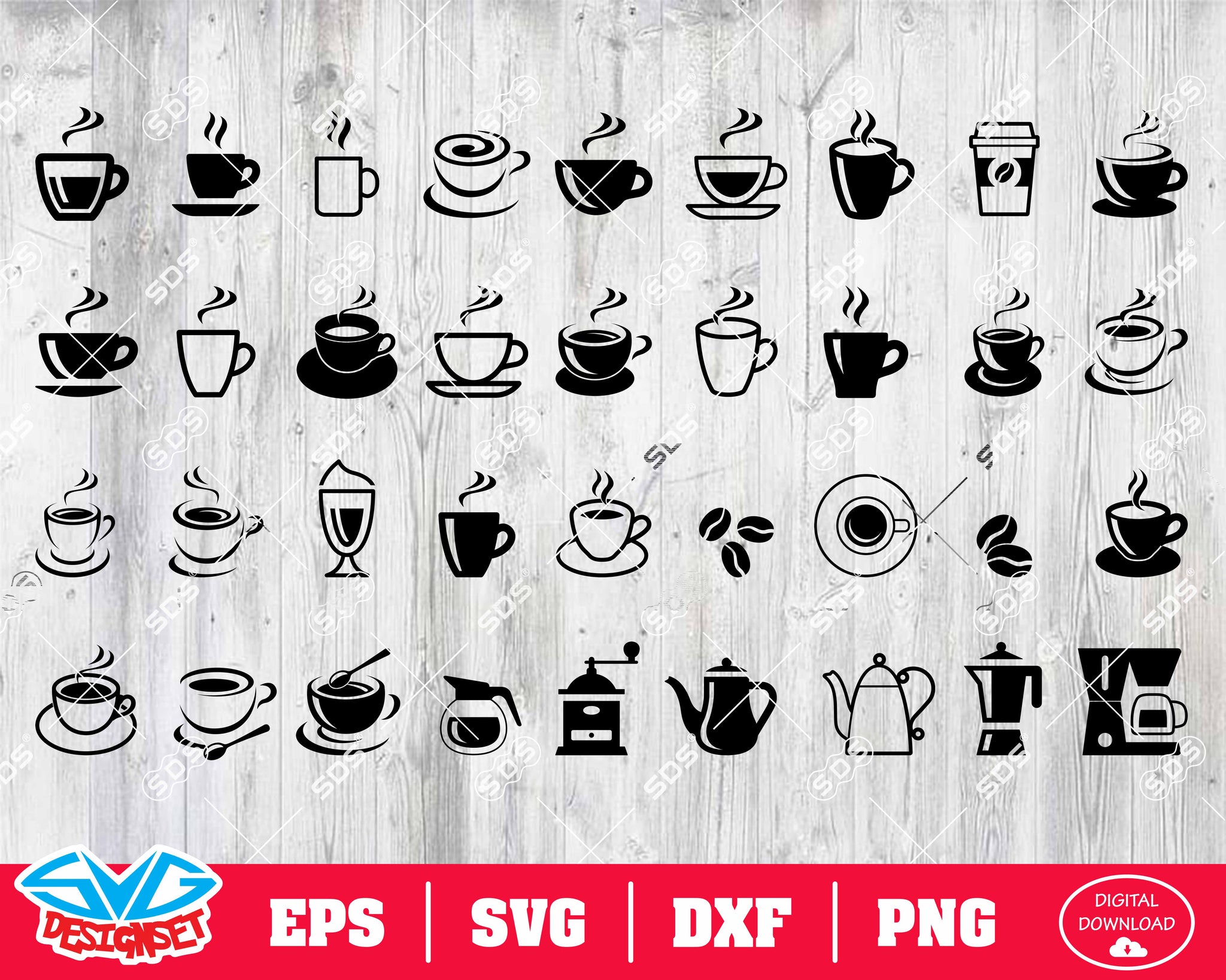 Coffee Svg, Dxf, Eps, Png, Clipart, Silhouette and Cutfiles #1 - SVGDesignSets