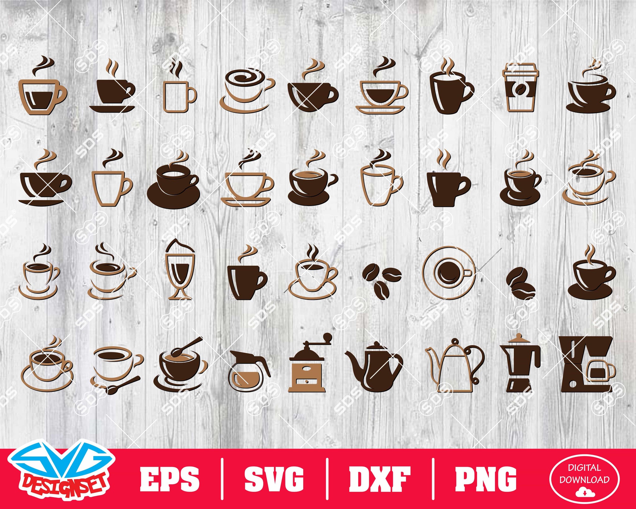 Coffee Svg, Dxf, Eps, Png, Clipart, Silhouette and Cutfiles #2 - SVGDesignSets