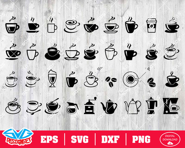 Coffee cup svg, svg, coffee svg, Coffee with steam svg, tea cup svg, coffee  beans svg, coffee vector, eps, dxf, png, silhouette file, Print
