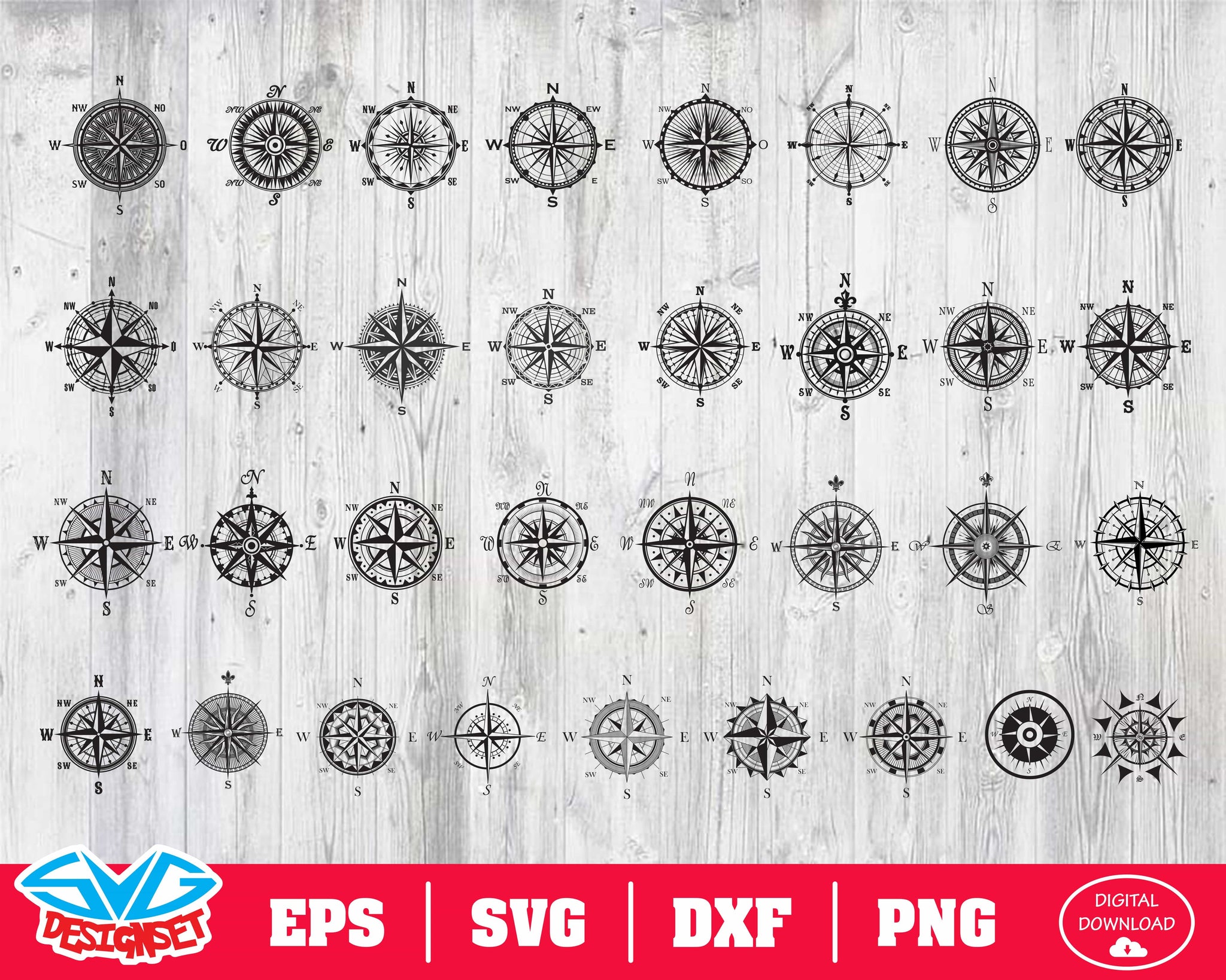 Compass Svg, Dxf, Eps, Png, Clipart, Silhouette and Cutfiles - SVGDesignSets