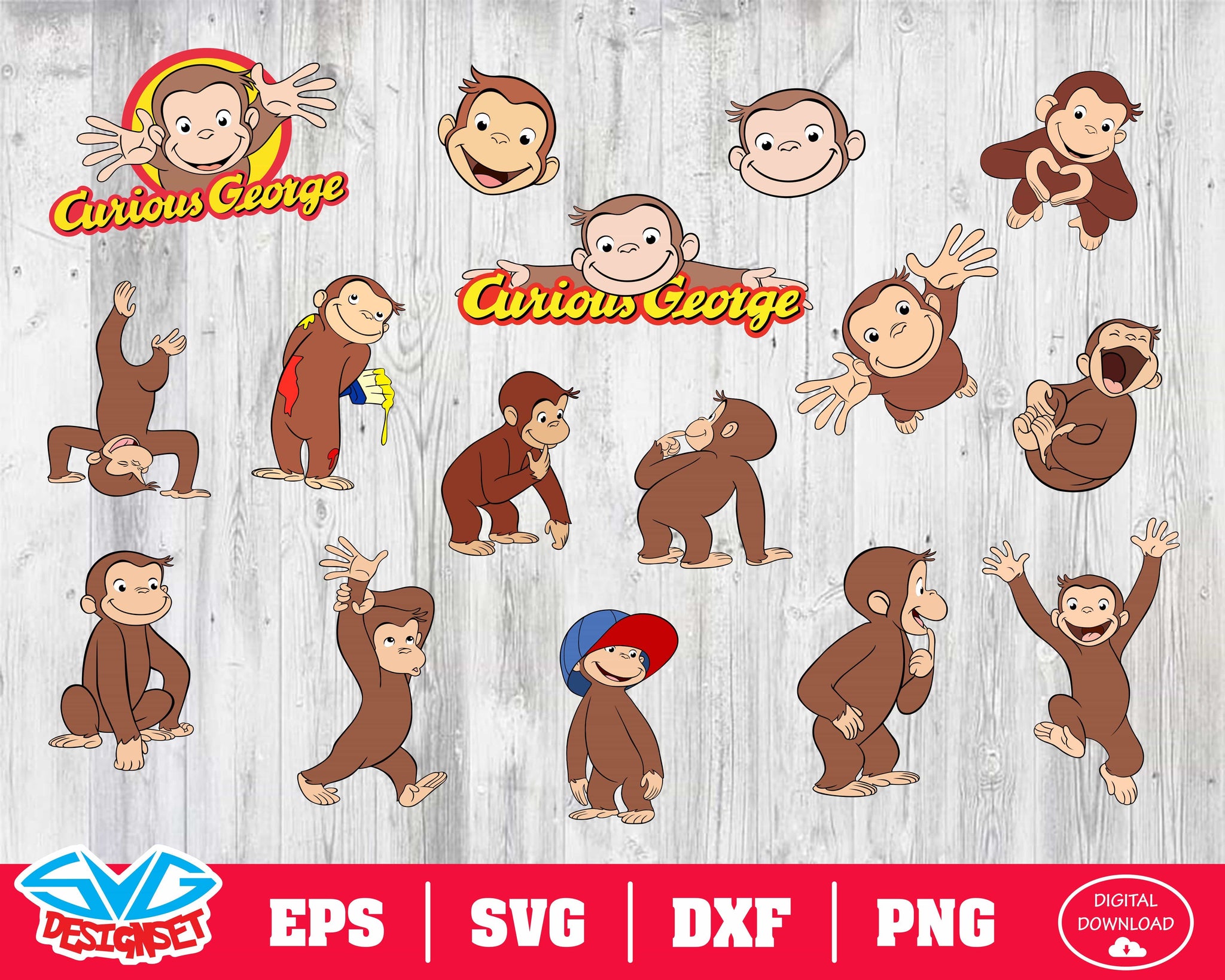 Curious George Svg, Dxf, Eps, Png, Clipart, Silhouette and Cutfiles #1 - SVGDesignSets
