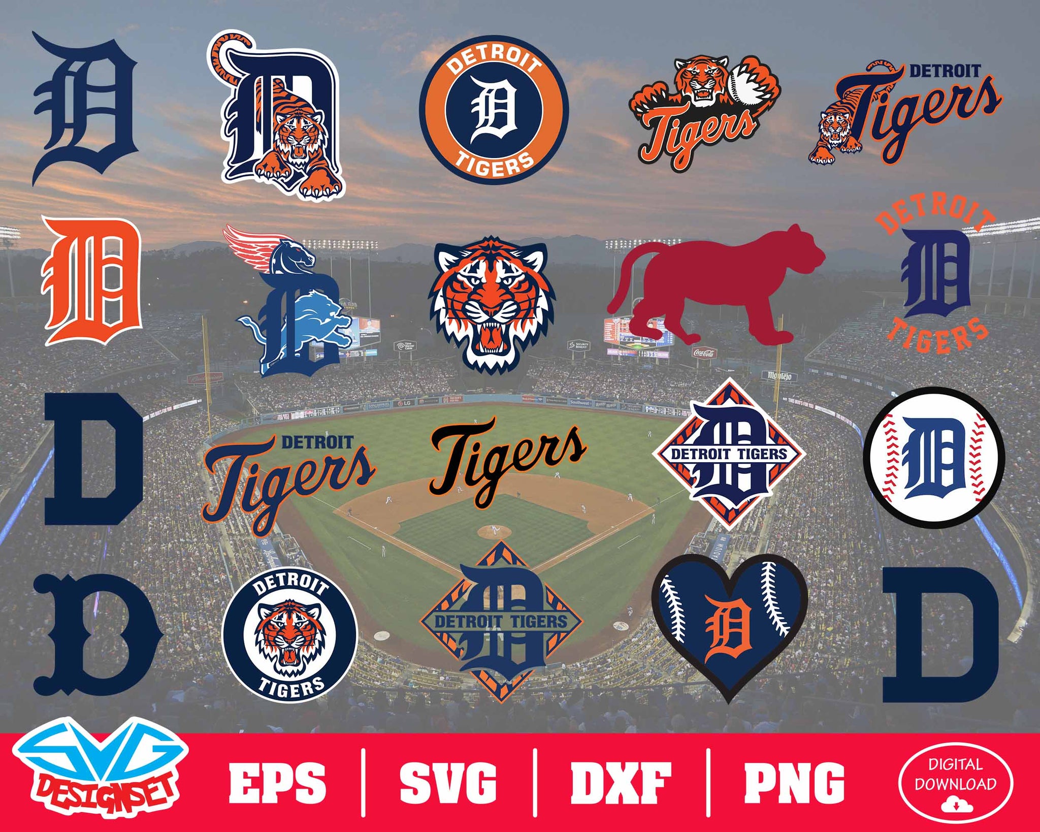 Detroit Tigers Team Svg, Dxf, Eps, Png, Clipart, Silhouette and Cutfiles - SVGDesignSets