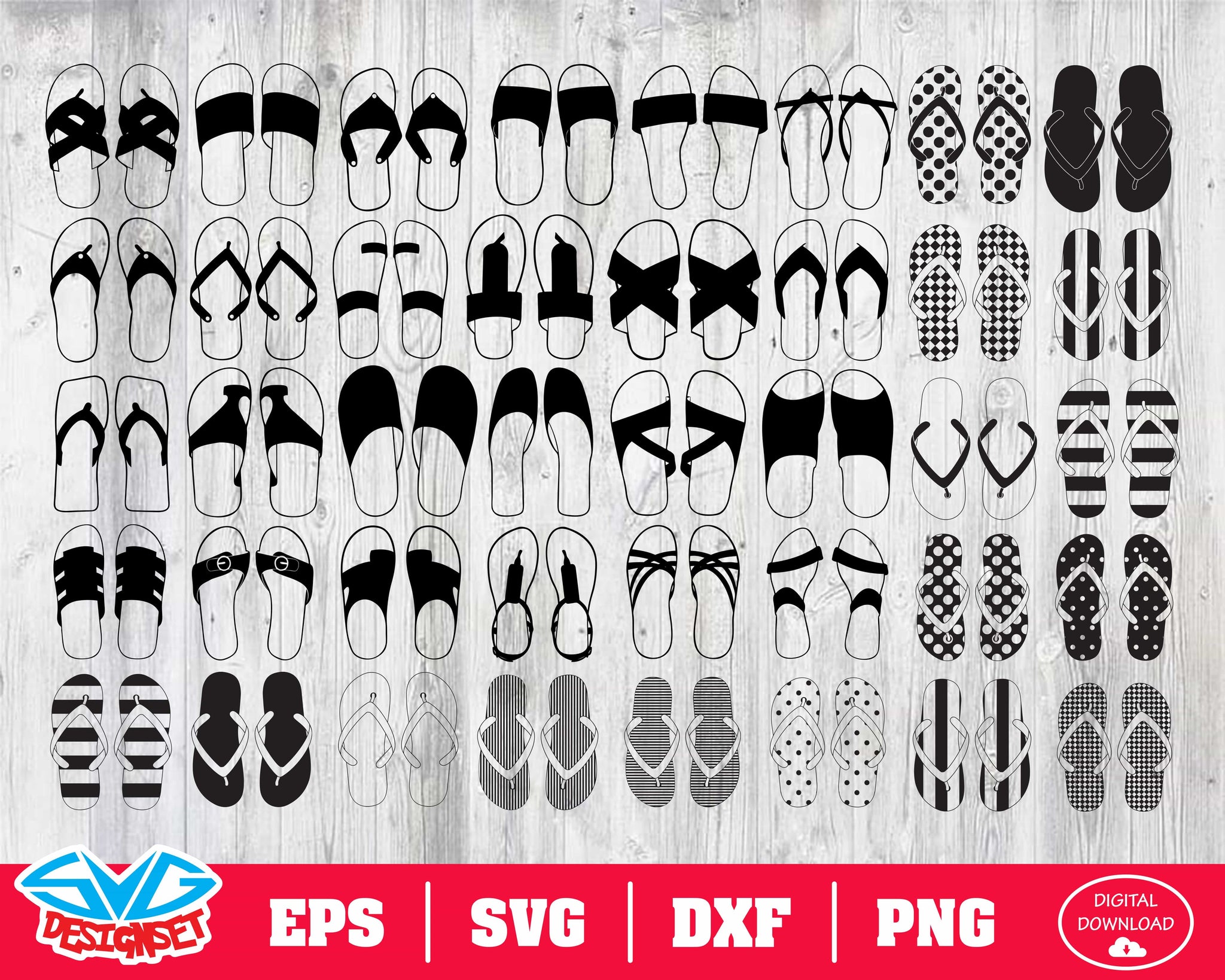 Flip flops Svg, Dxf, Eps, Png, Clipart, Silhouette and Cutfiles - SVGDesignSets