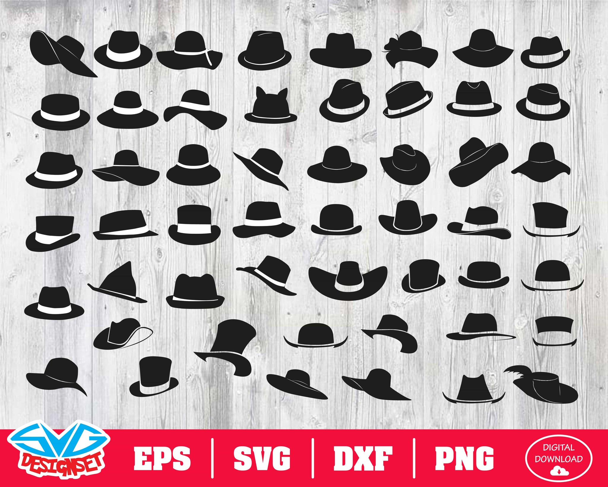 Hats Svg, Dxf, Eps, Png, Clipart, Silhouette and Cutfiles - SVGDesignSets