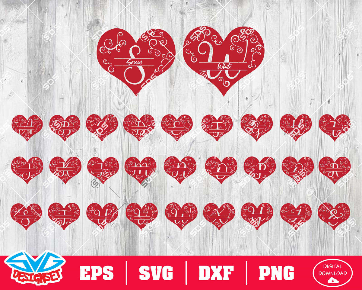 Heart Monogram Svg, Dxf, Eps, Png, Clipart and Cut files