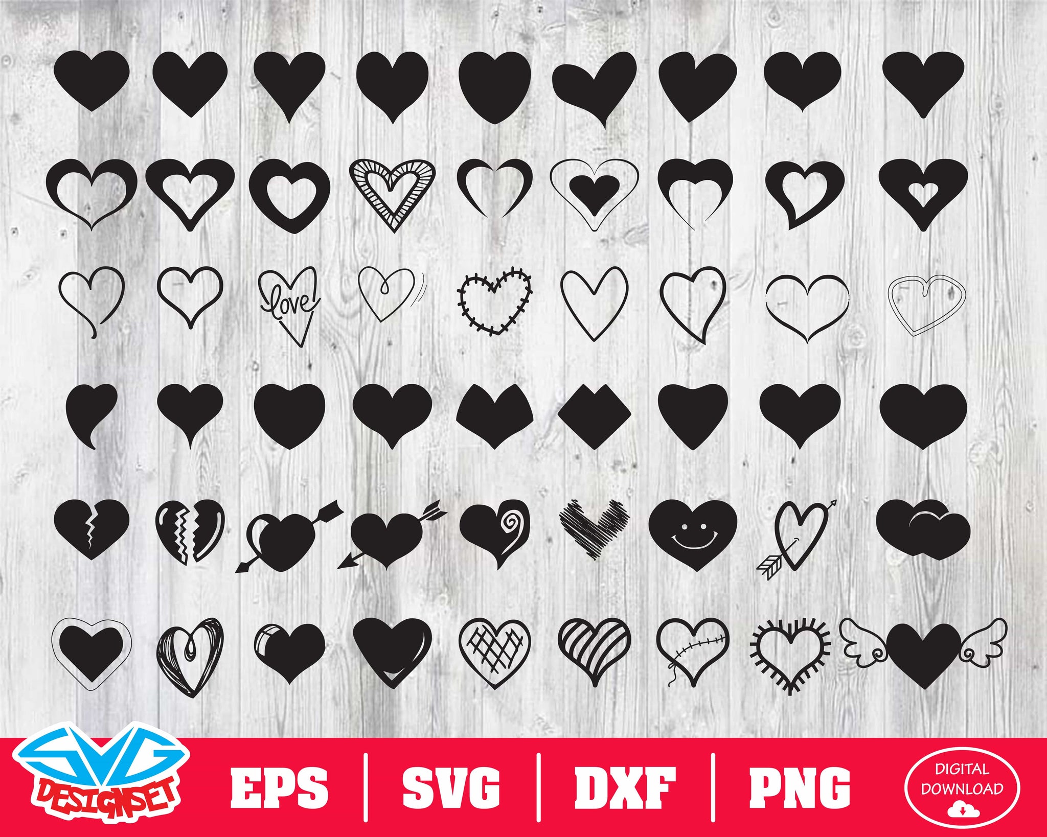 Heart Svg, Dxf, Eps, Png, Clipart, Silhouette and Cutfiles #1 - SVGDesignSets