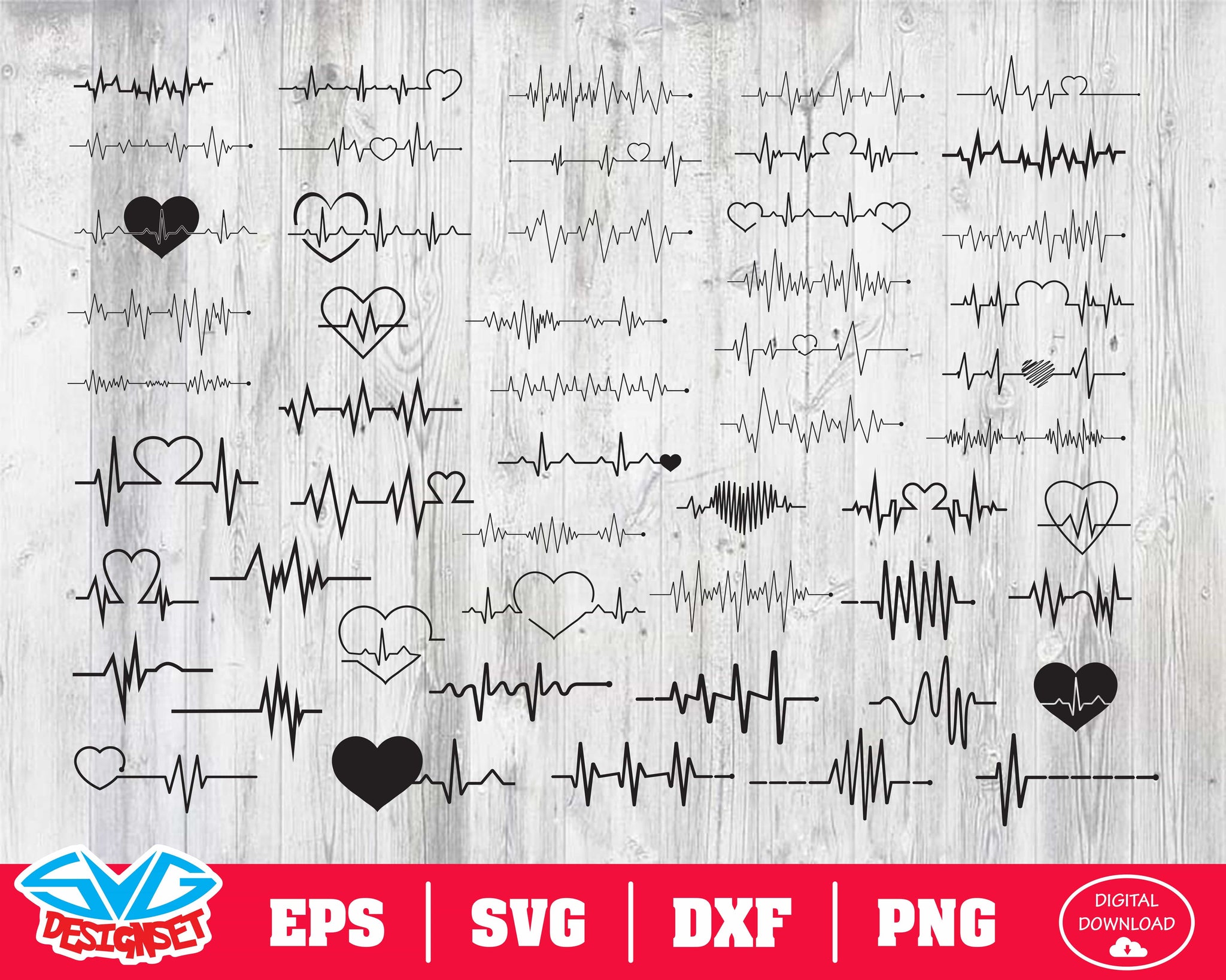 Heartbeat Svg, Dxf, Eps, Png, Clipart, Silhouette and Cutfiles #1 - SVGDesignSets