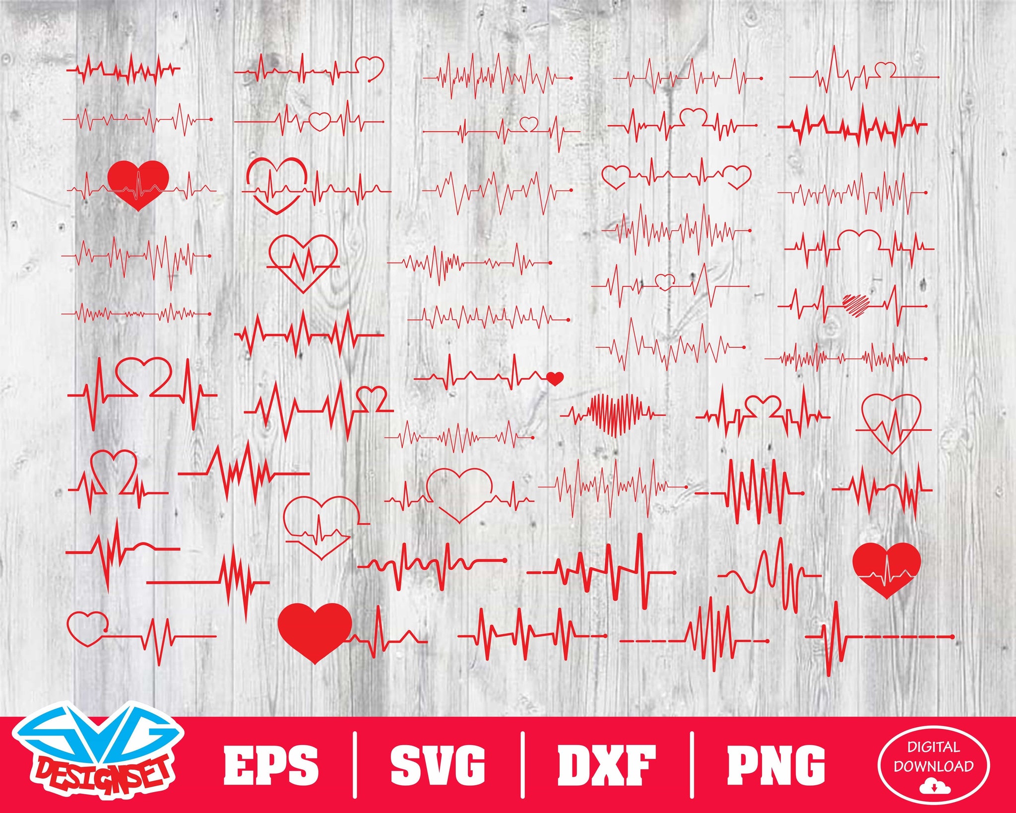 Heartbeat Svg, Dxf, Eps, Png, Clipart, Silhouette and Cutfiles #2 - SVGDesignSets