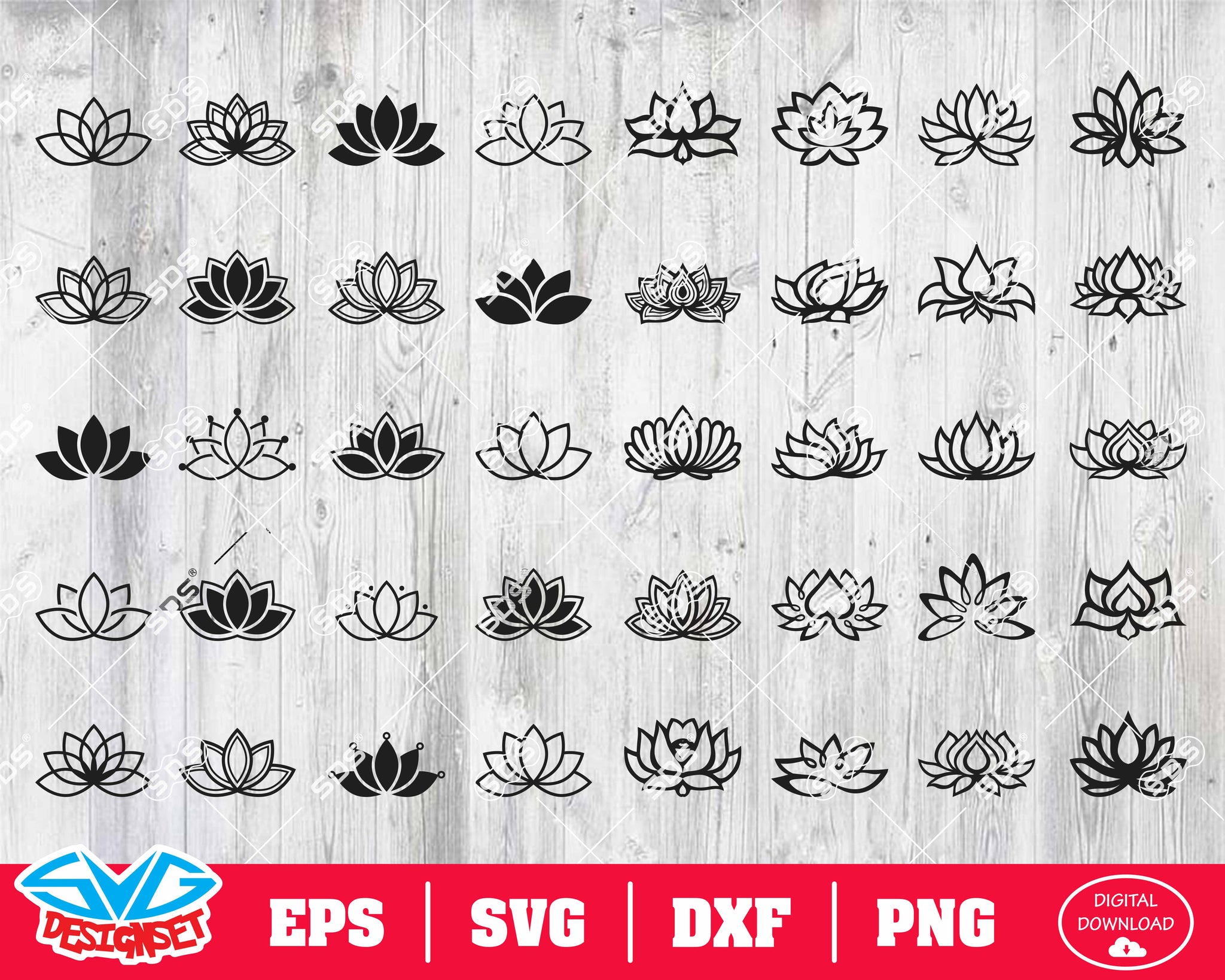 Lotus Svg, Dxf, Eps, Png, Clipart, Silhouette and Cutfiles - SVGDesignSets