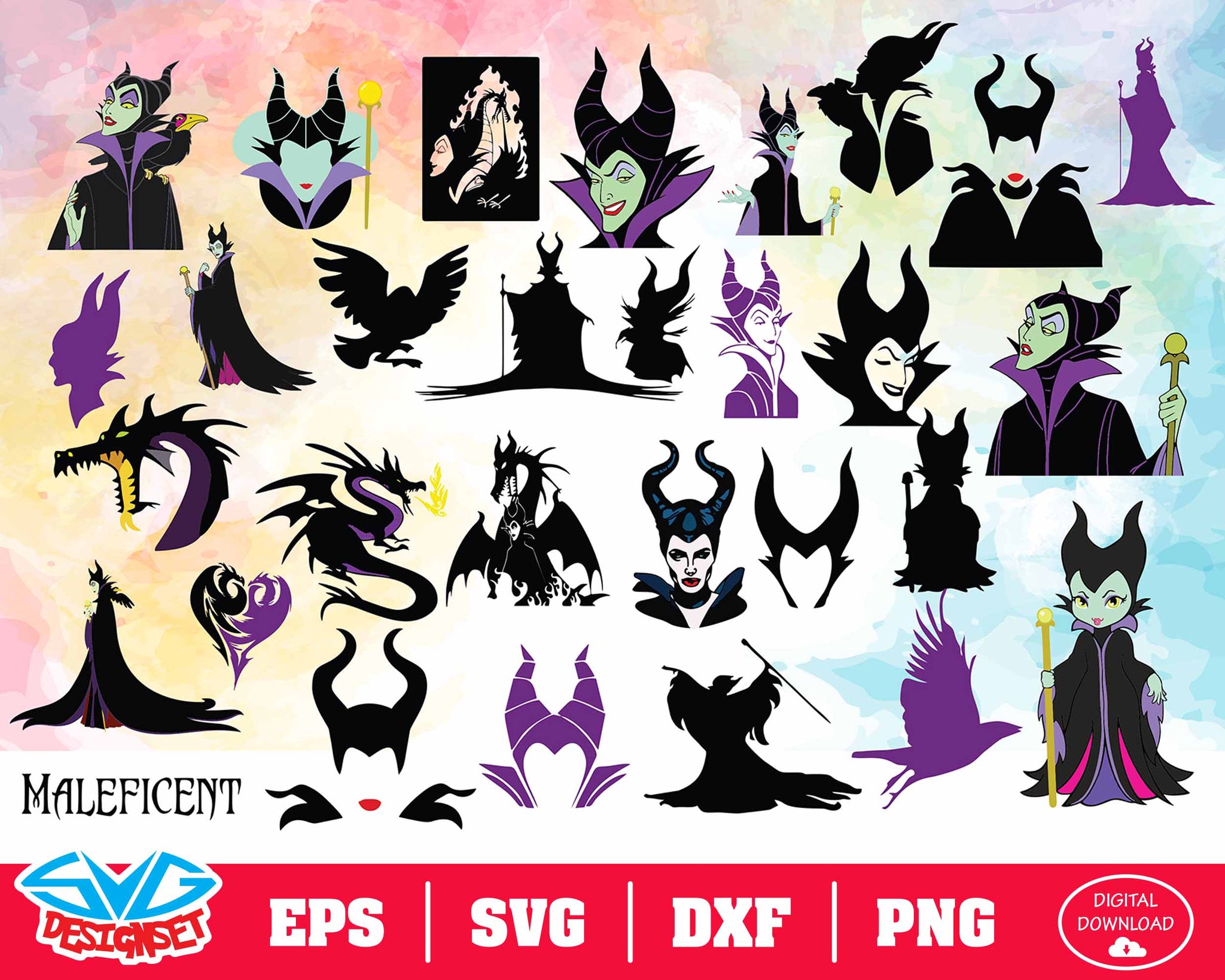 Maleficent Svg, Dxf, Eps, Png, Clipart, Silhouette and Cutfiles - SVGDesignSets