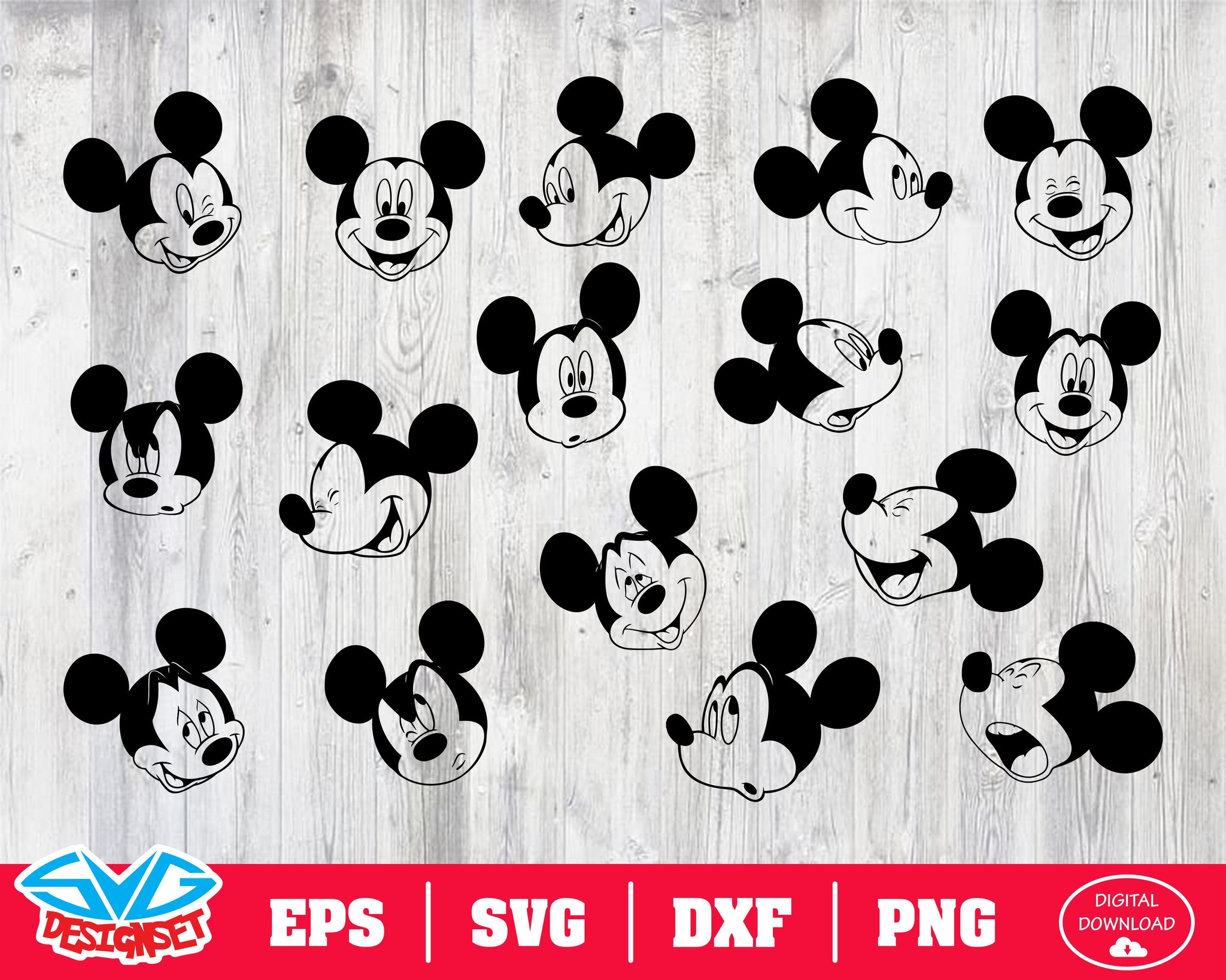 Mickey head Svg, Dxf, Eps, Png, Clipart, Silhouette and Cutfiles #2 - SVGDesignSets