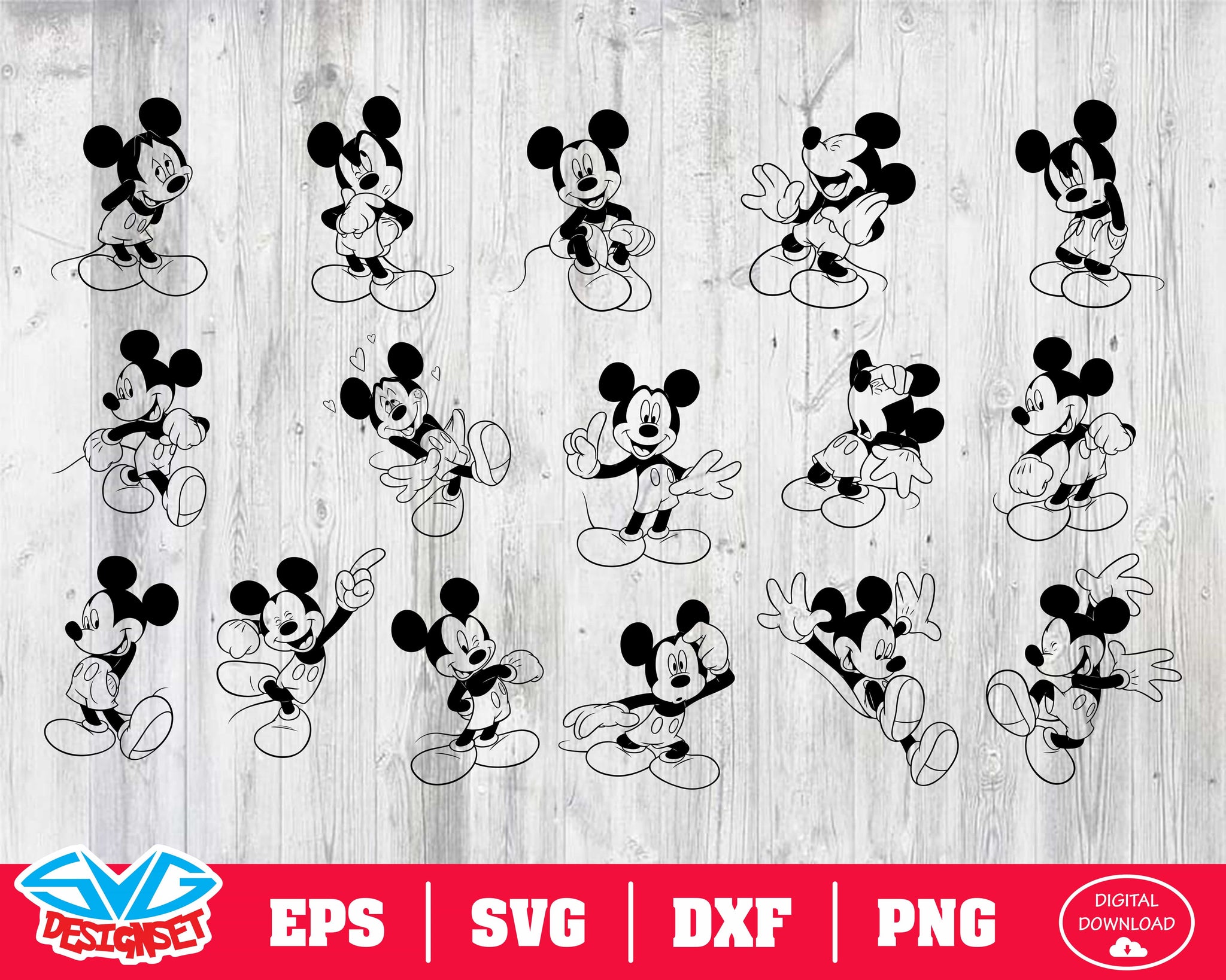 Mickey Mouse Svg, Dxf, Eps, Png, Clipart, Silhouette and Cutfiles #2 - SVGDesignSets
