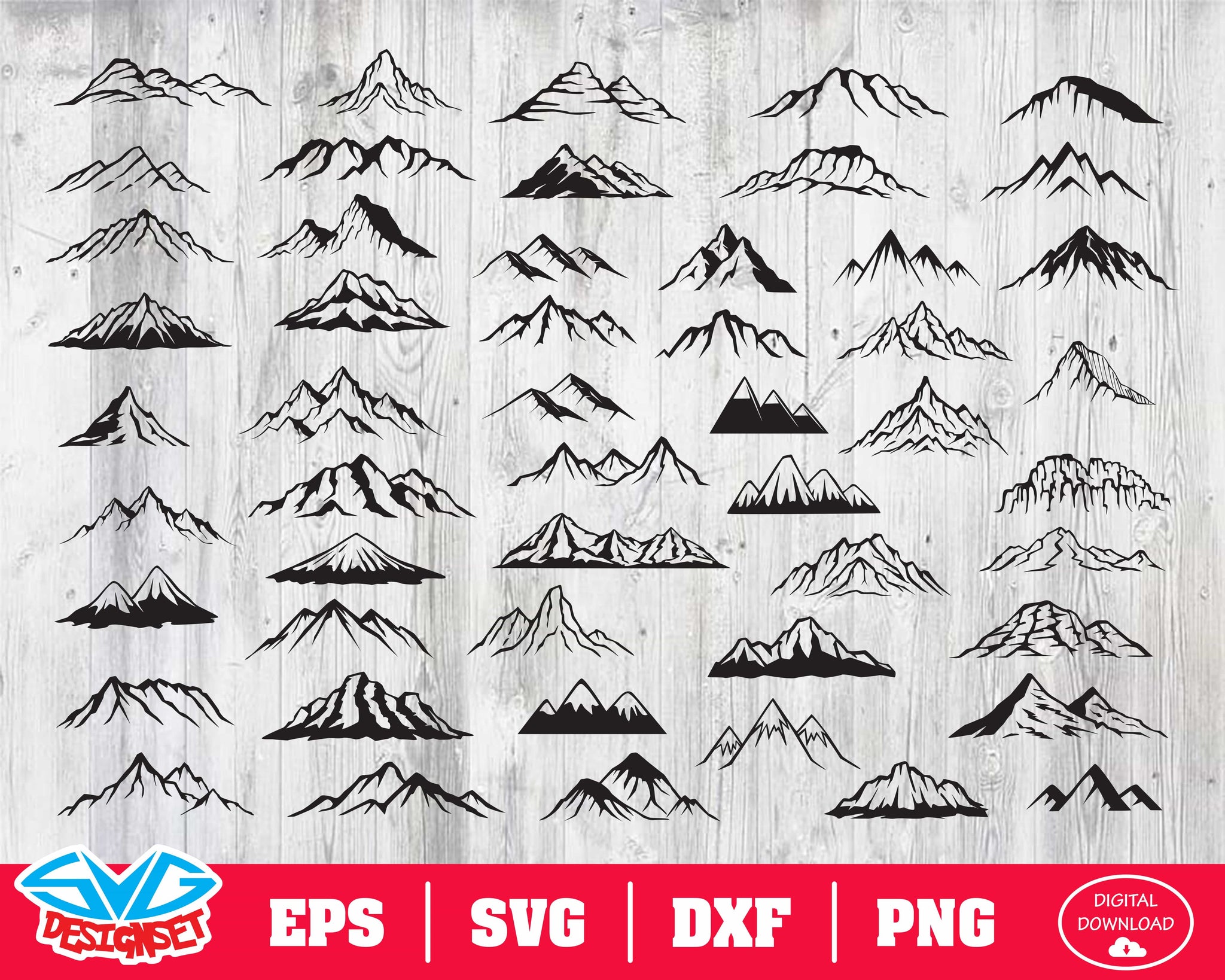 Mountains Svg, Dxf, Eps, Png, Clipart, Silhouette and Cutfiles - SVGDesignSets